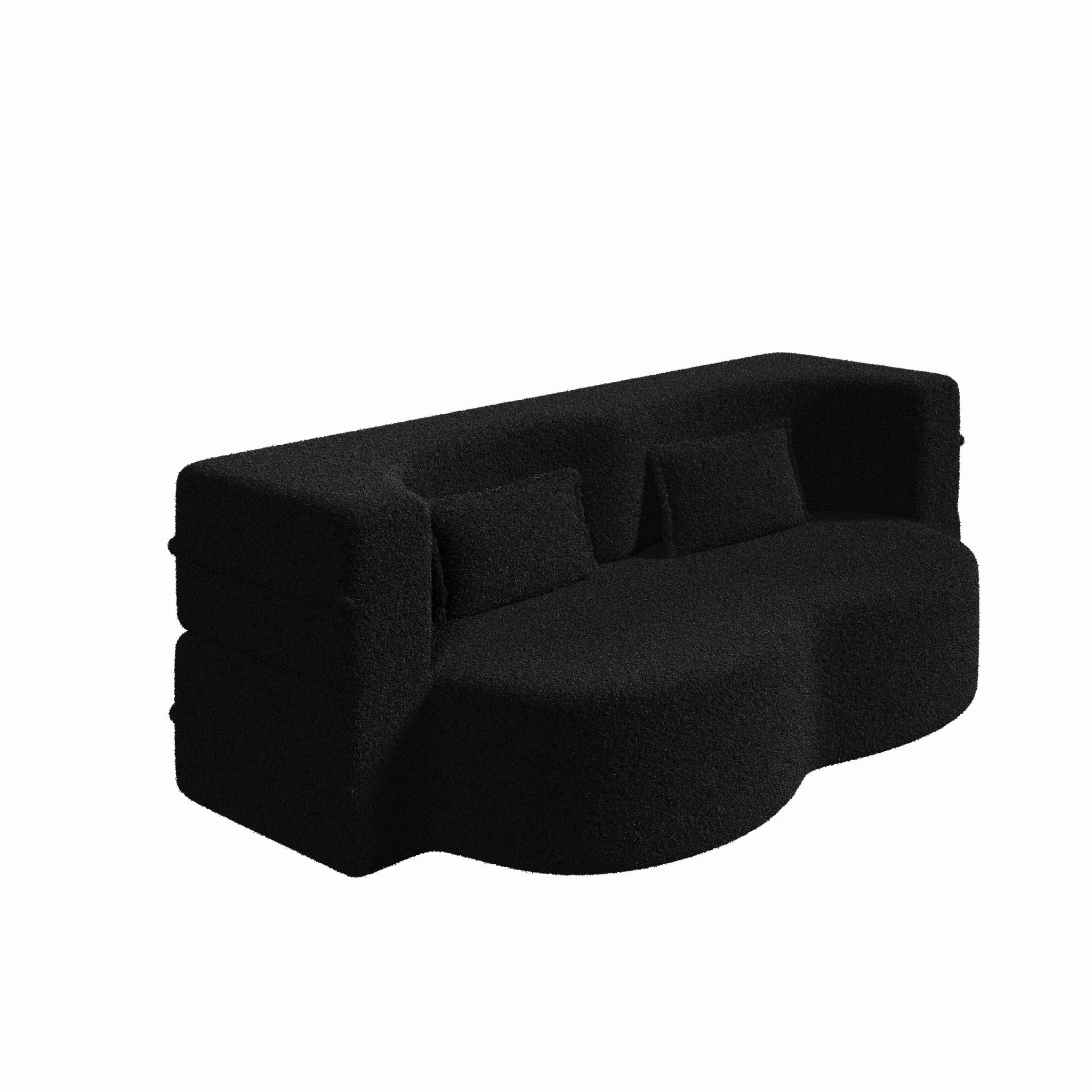 Modern Floor Sofa, With 2 Pillows, Convertible Teddy Fabric Foam Filled Bed - Image 5