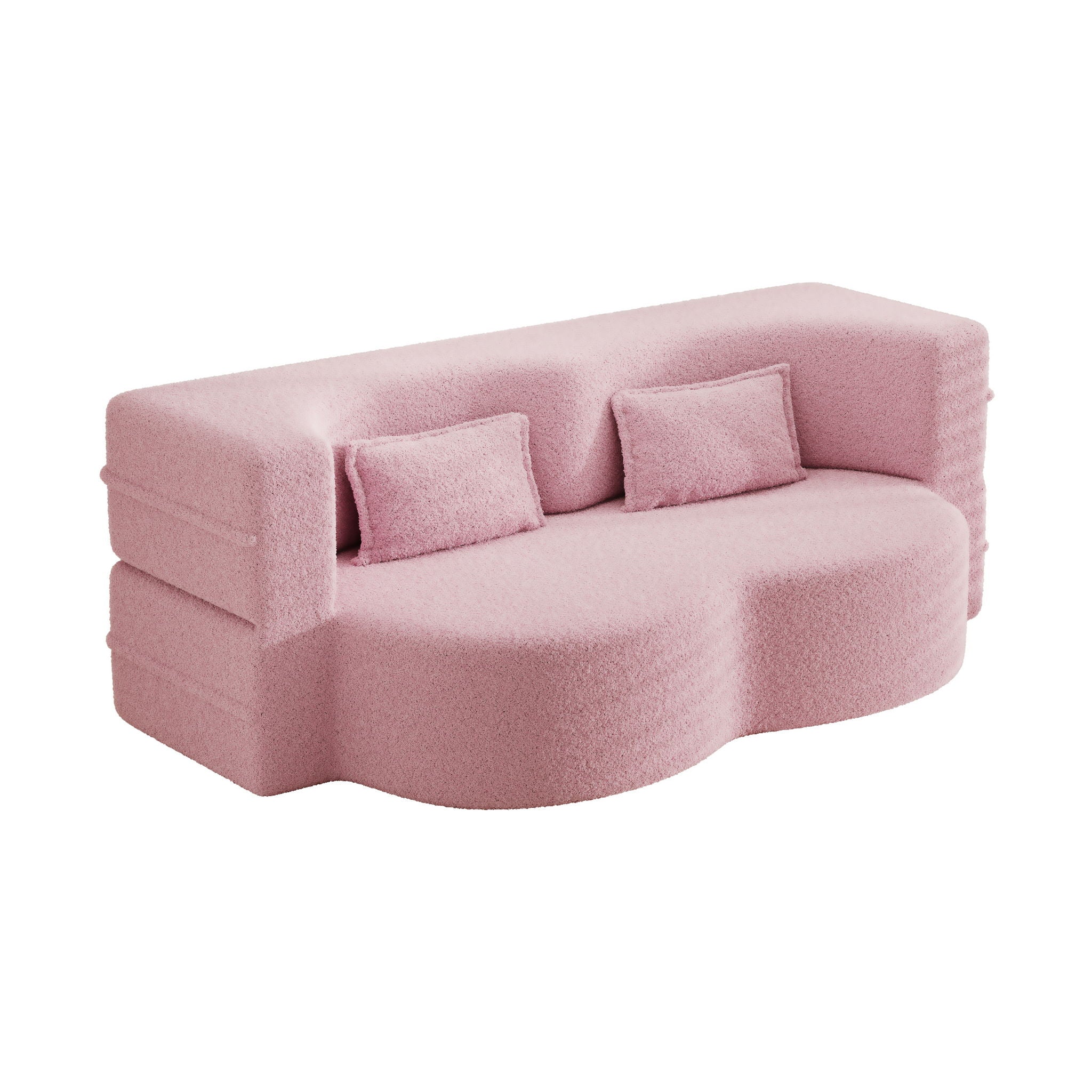 Modern Floor Sofa, With 2 Pillows, Convertible Teddy Fabric Foam Filled Bed - Image 6