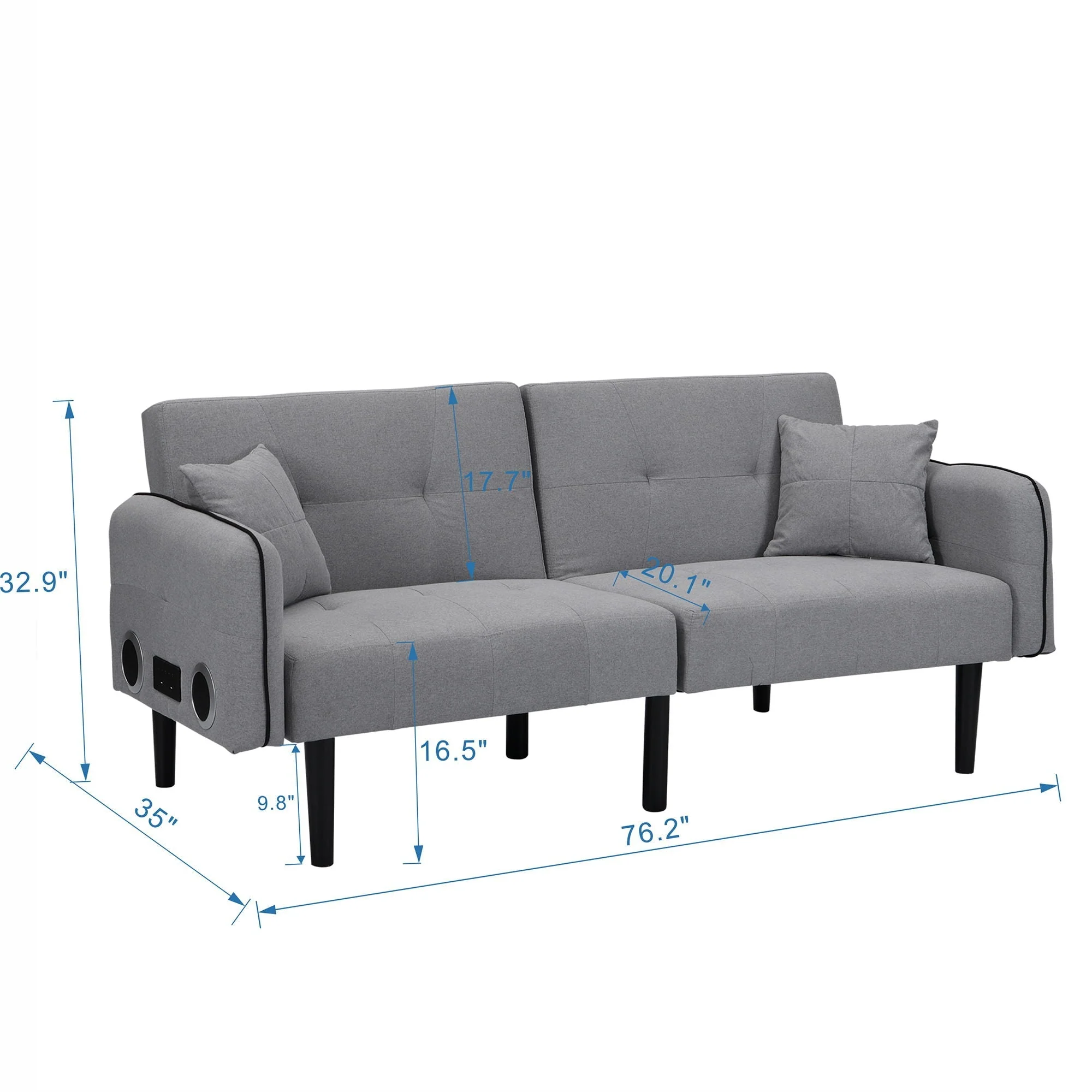 Modern Folding Ottoman Sofa Bed With Stereo System - Gray - Image 2