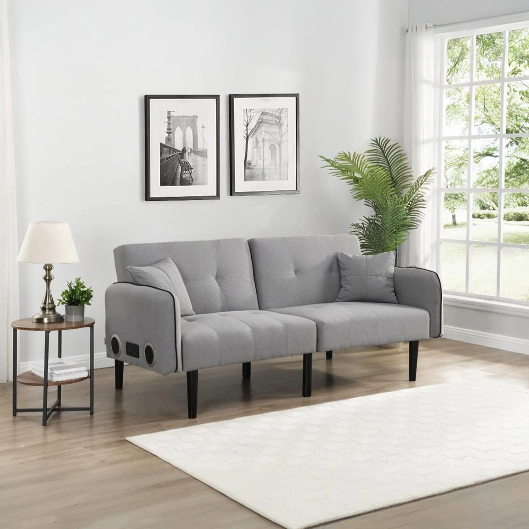 Modern Folding Ottoman Sofa Bed With Stereo System - Gray - Image 4