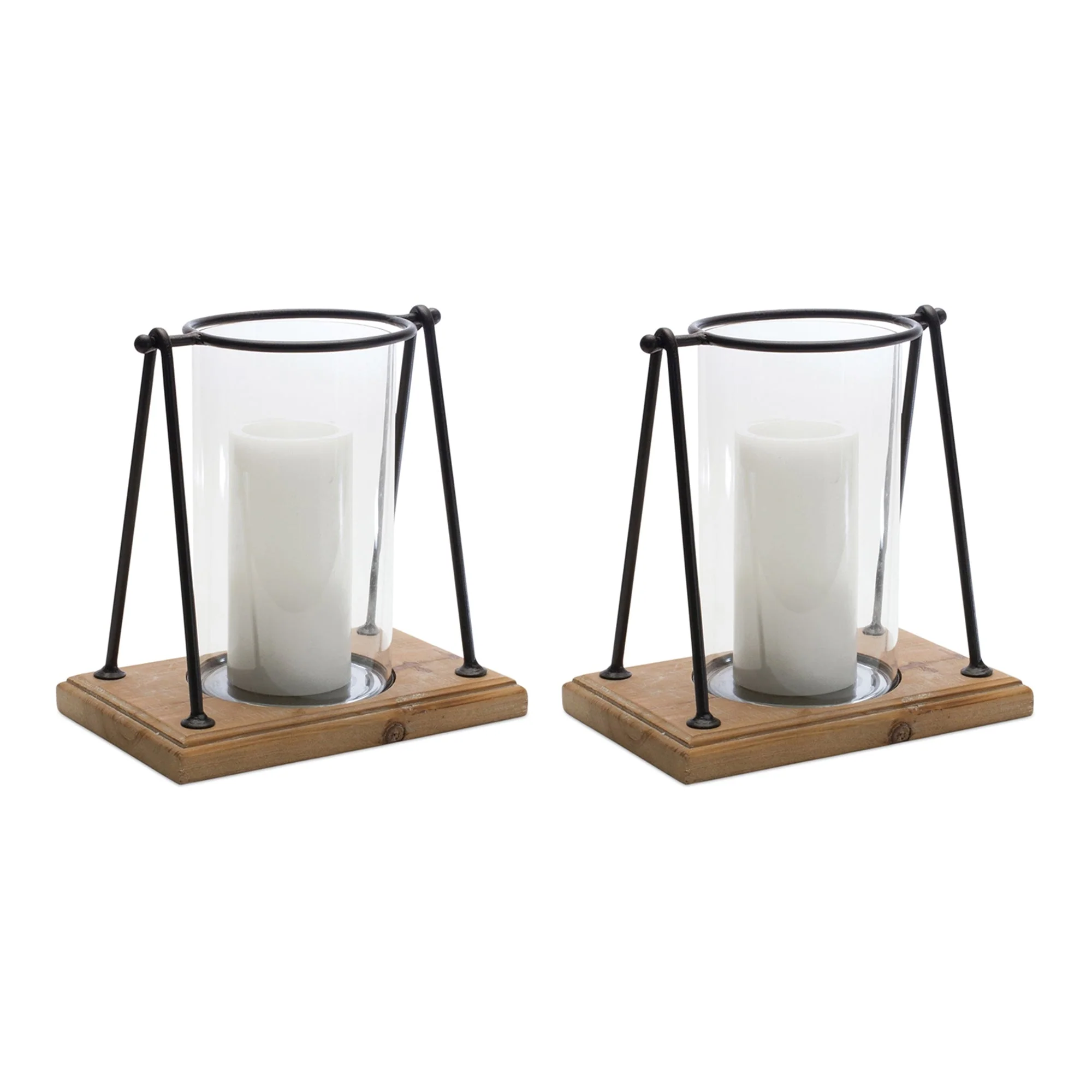 Modern Framed Candle Holder with Wood Base (Set of 2) - Image 2