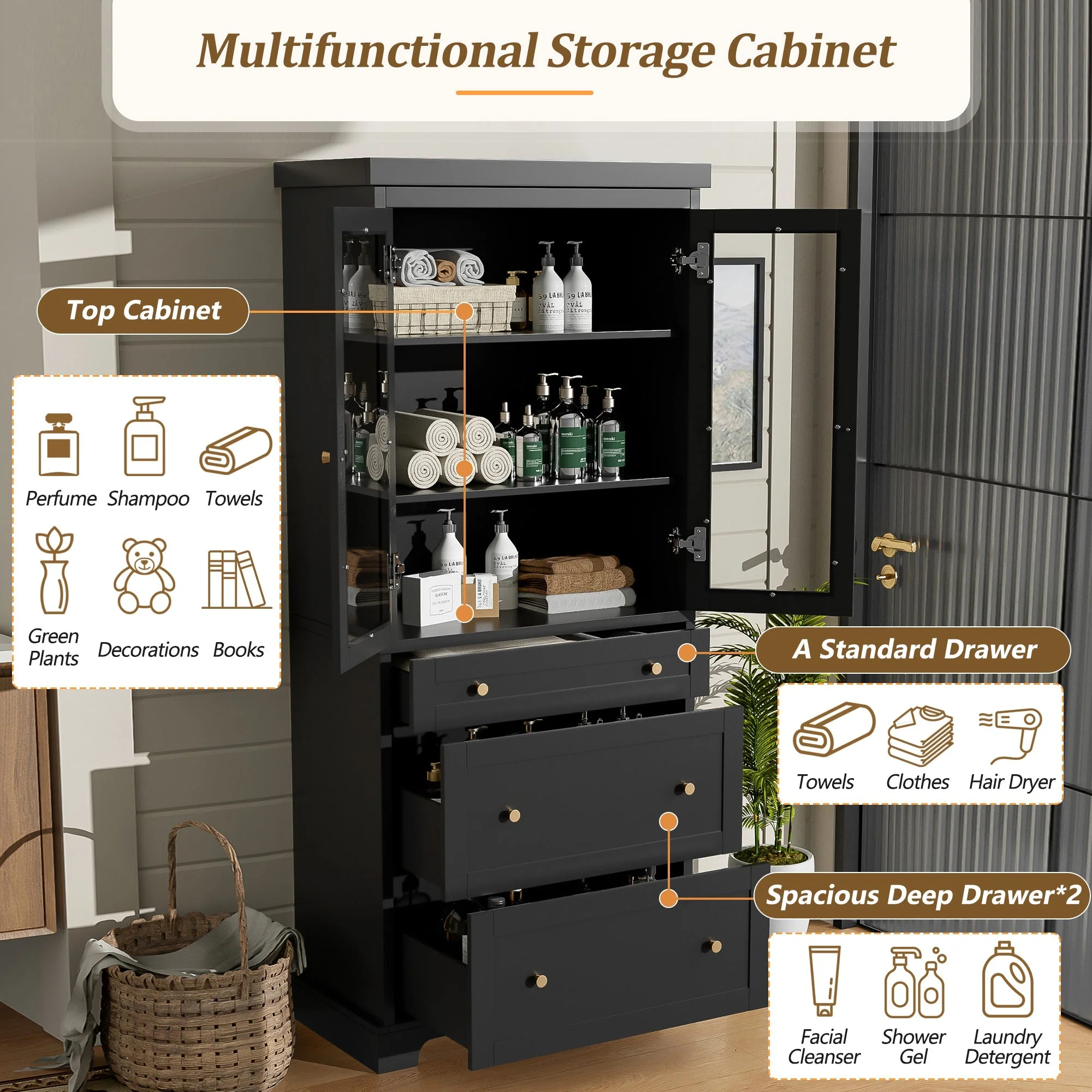 Modern Freestanding Tall Bathroom Cabinet - Image 7