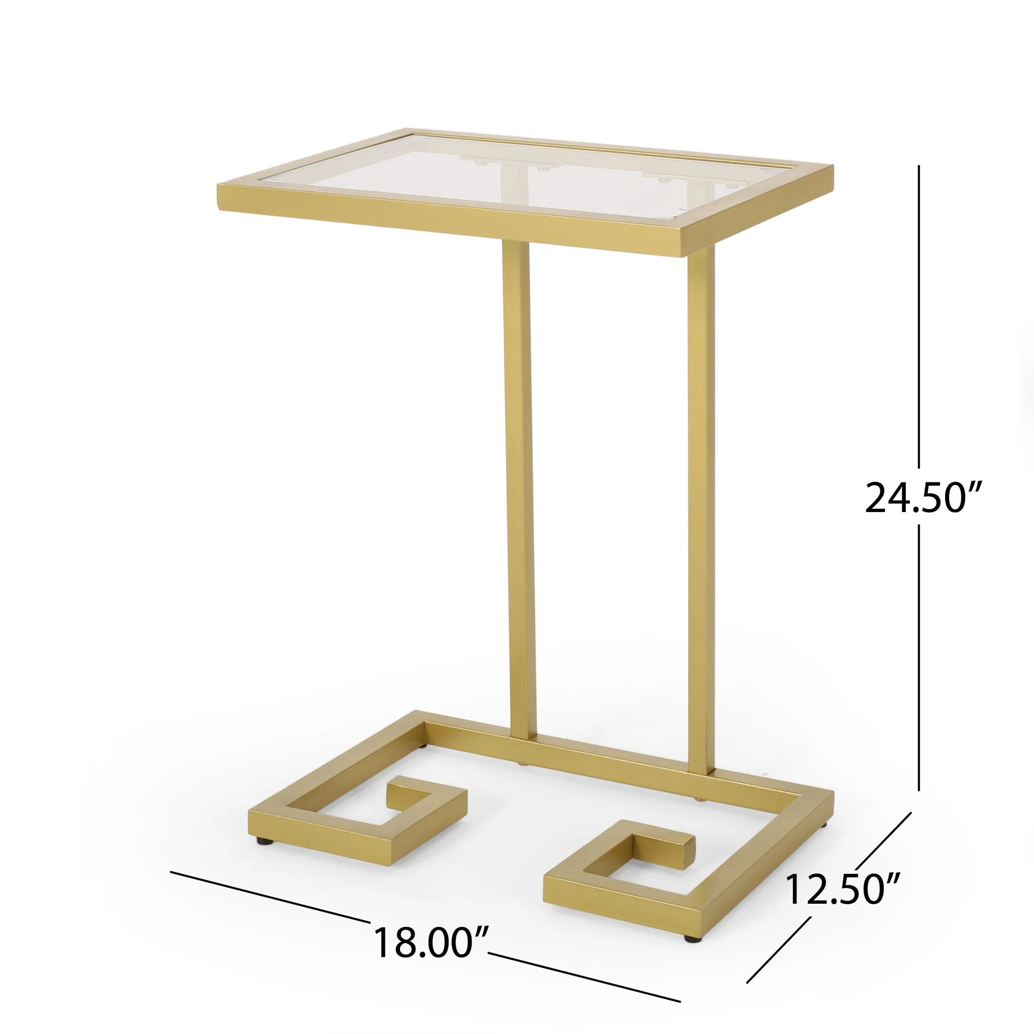 Modern Glam C Shaped End Table With Tempered Glass Top - Gold - Image 4