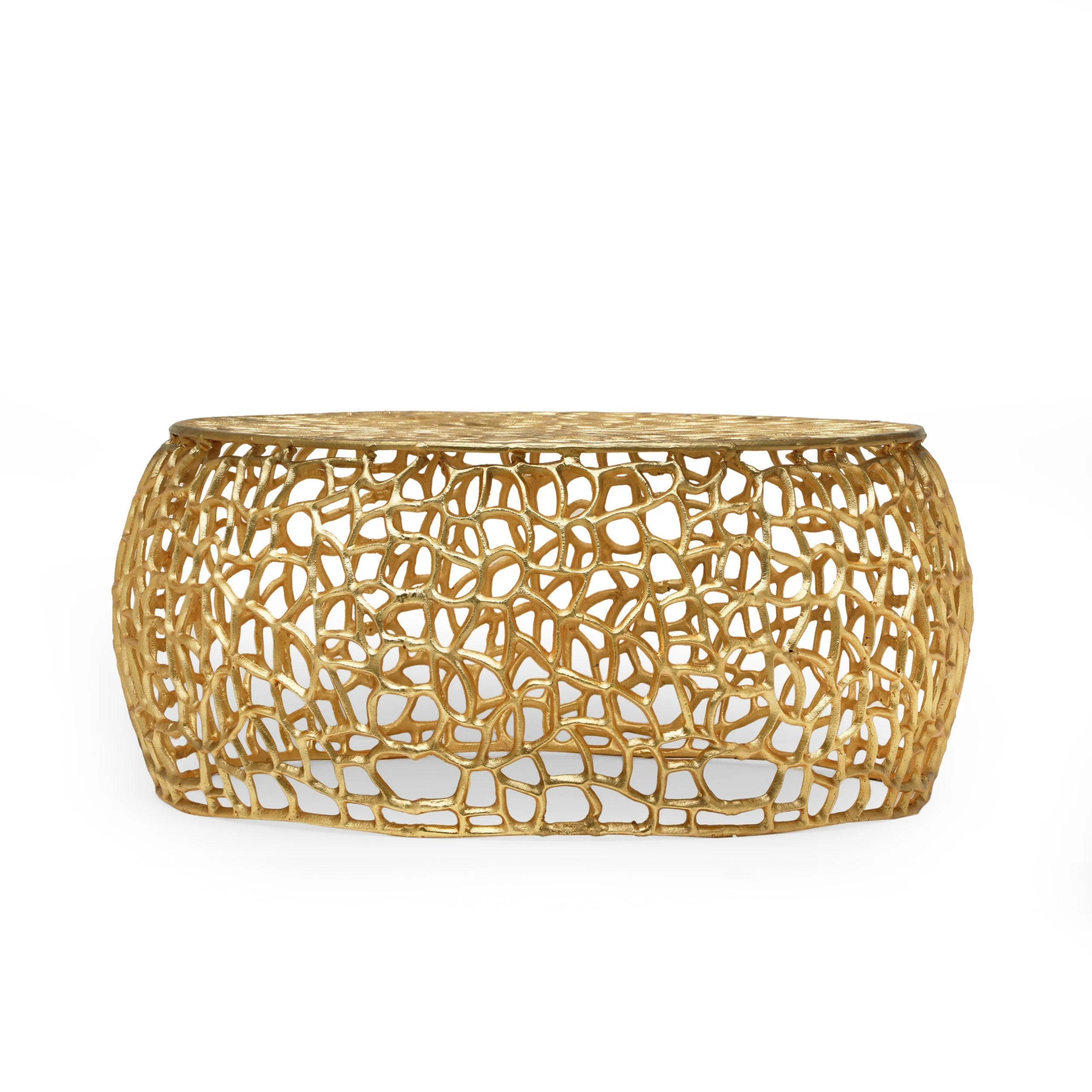 Modern Glam Mesh Coffee Table with Gold Accents and Aluminum Frame - Image 4