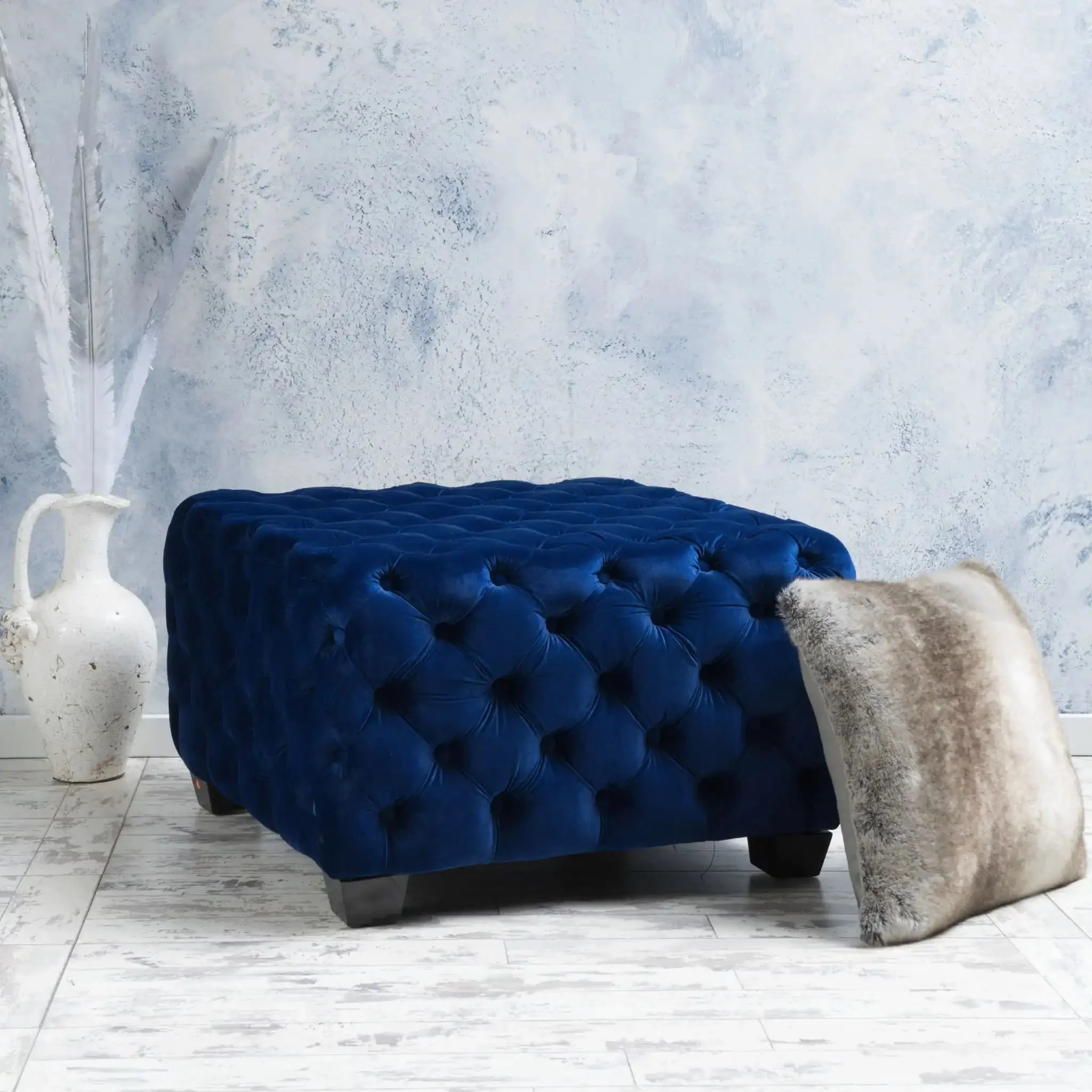 Modern Glam Ottoman With Upholstery And Button Tufted Design - Image 6