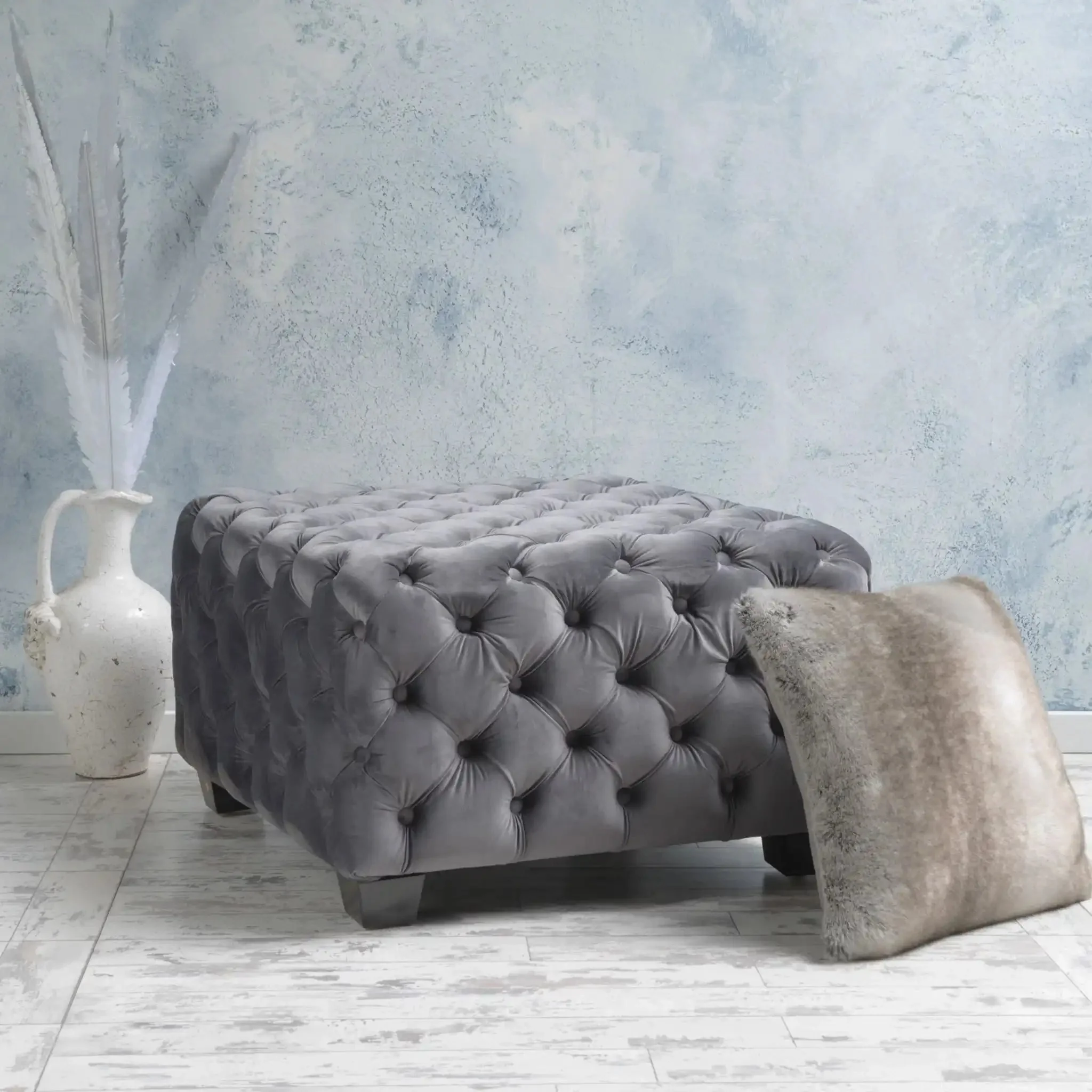 Modern Glam Ottoman With Upholstery And Button Tufted Design - Image 8
