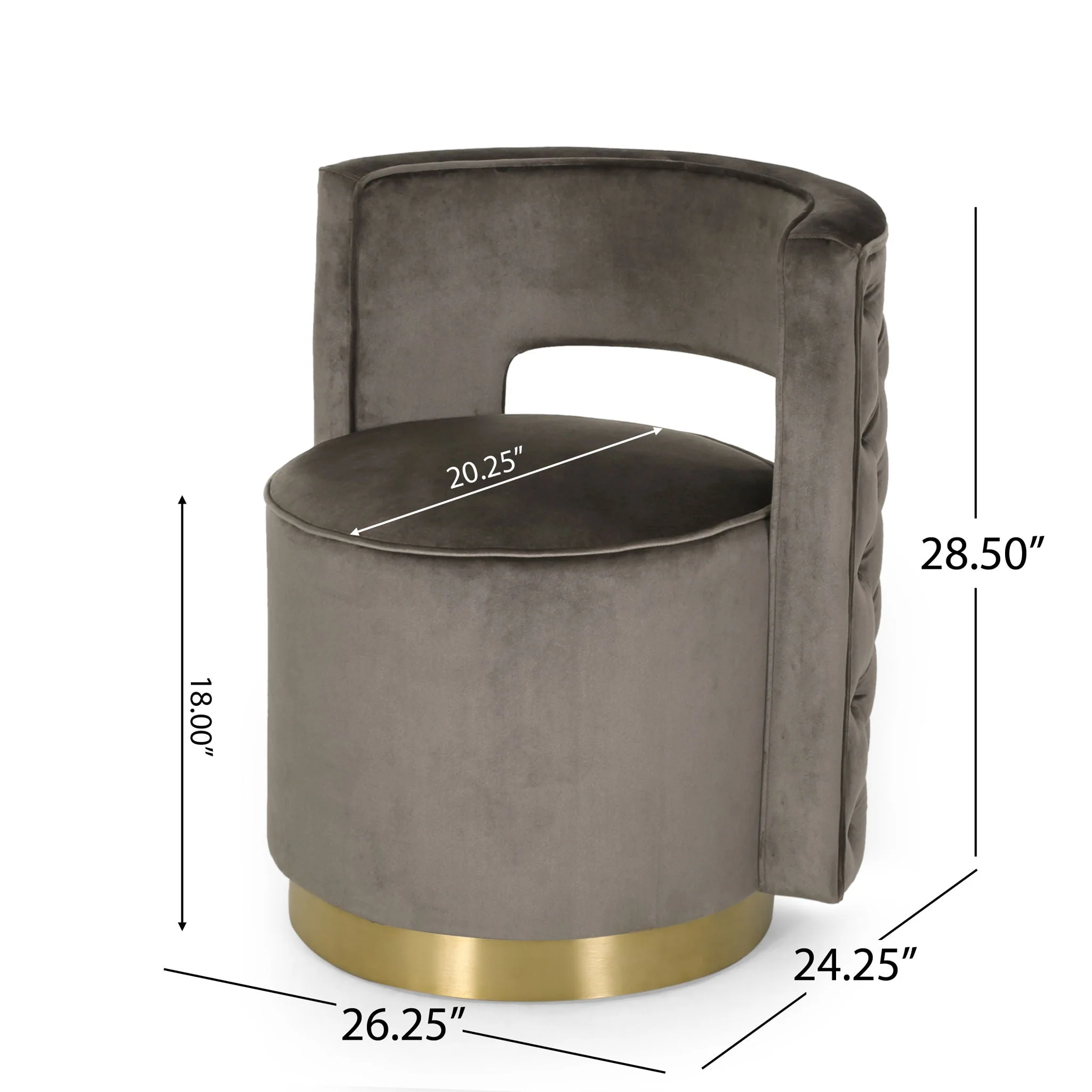 Modern Glam Swivel Arm Chair With Velvet Upholstery And Copper Base - Gray - Image 3