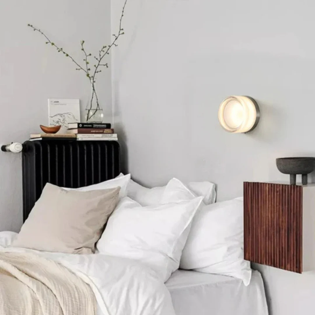 Modern Glass Round LED Wall Sconce 1-Light Aluminium Indoor Wall Lamp - Image 12