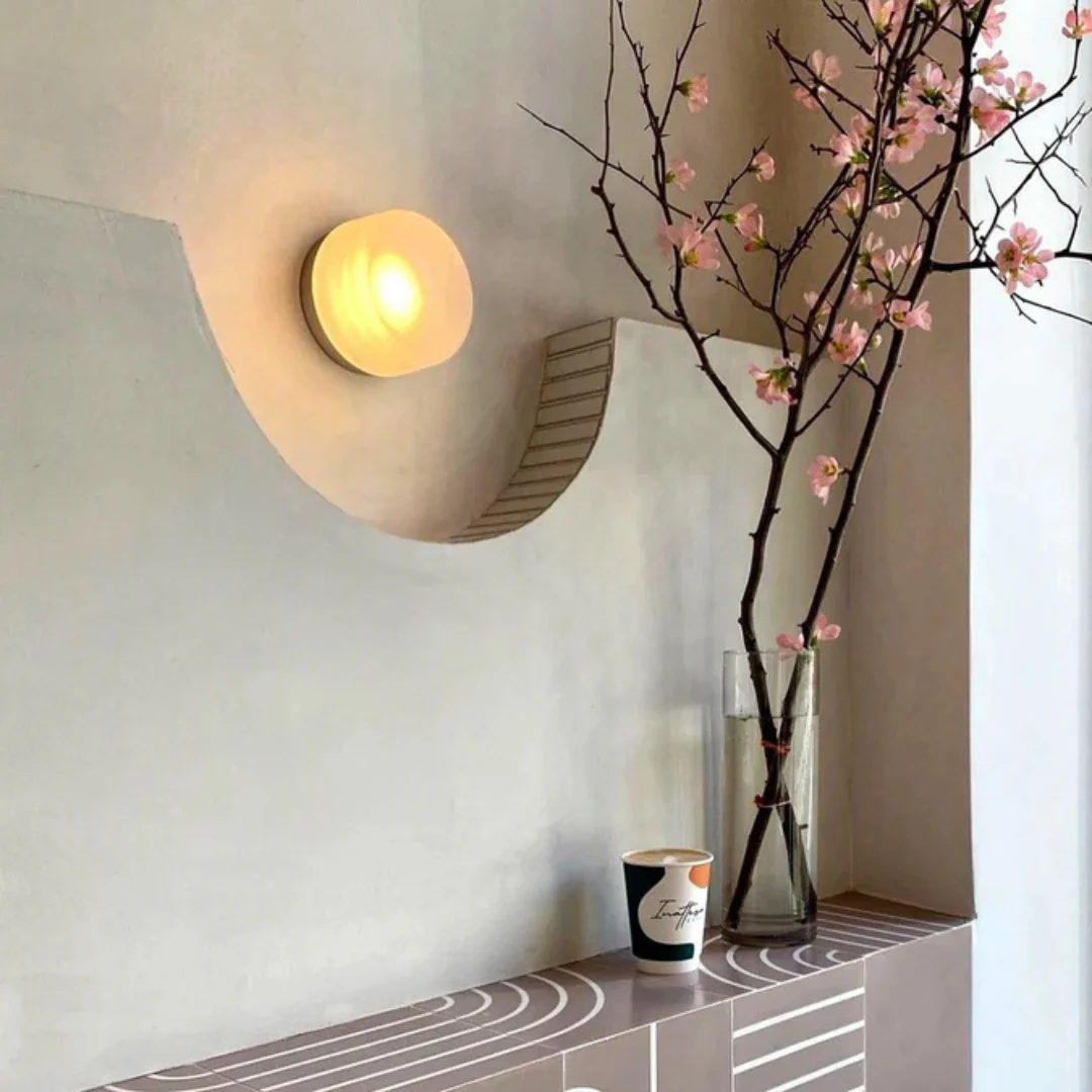 Modern Glass Round LED Wall Sconce 1-Light Aluminium Indoor Wall Lamp - Image 15