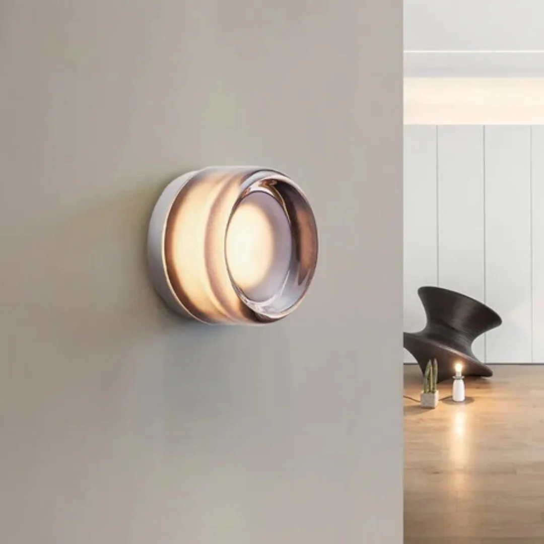 Modern Glass Round LED Wall Sconce 1-Light Aluminium Indoor Wall Lamp - Image 8