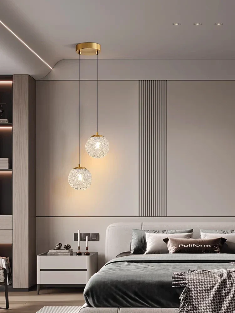 Modern Glazed Glass Chandelier Water Pattern Pendant Light Bedroom Cafe Decor - Image 3