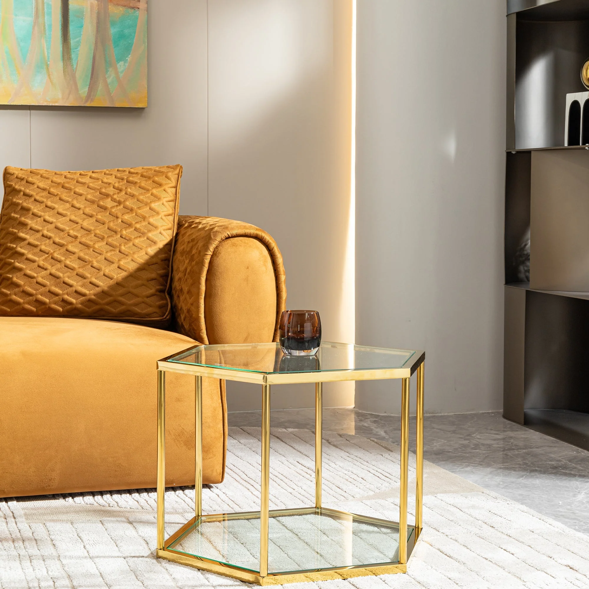 Modern Gold Stainless Steel Coffee Table with Double-Layer Tempered Glass - Image 4