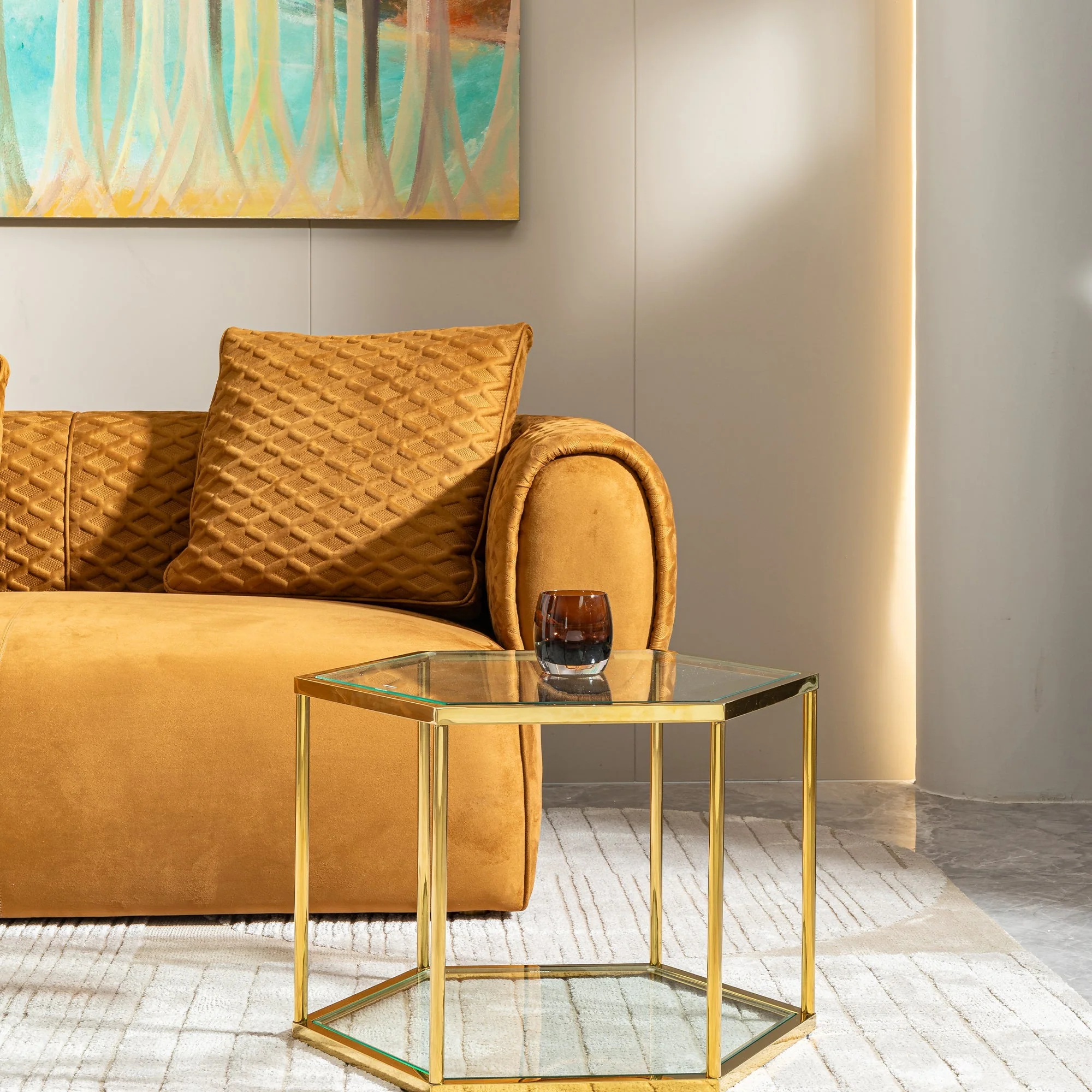 Modern Gold Stainless Steel Coffee Table with Double-Layer Tempered Glass - Image 5
