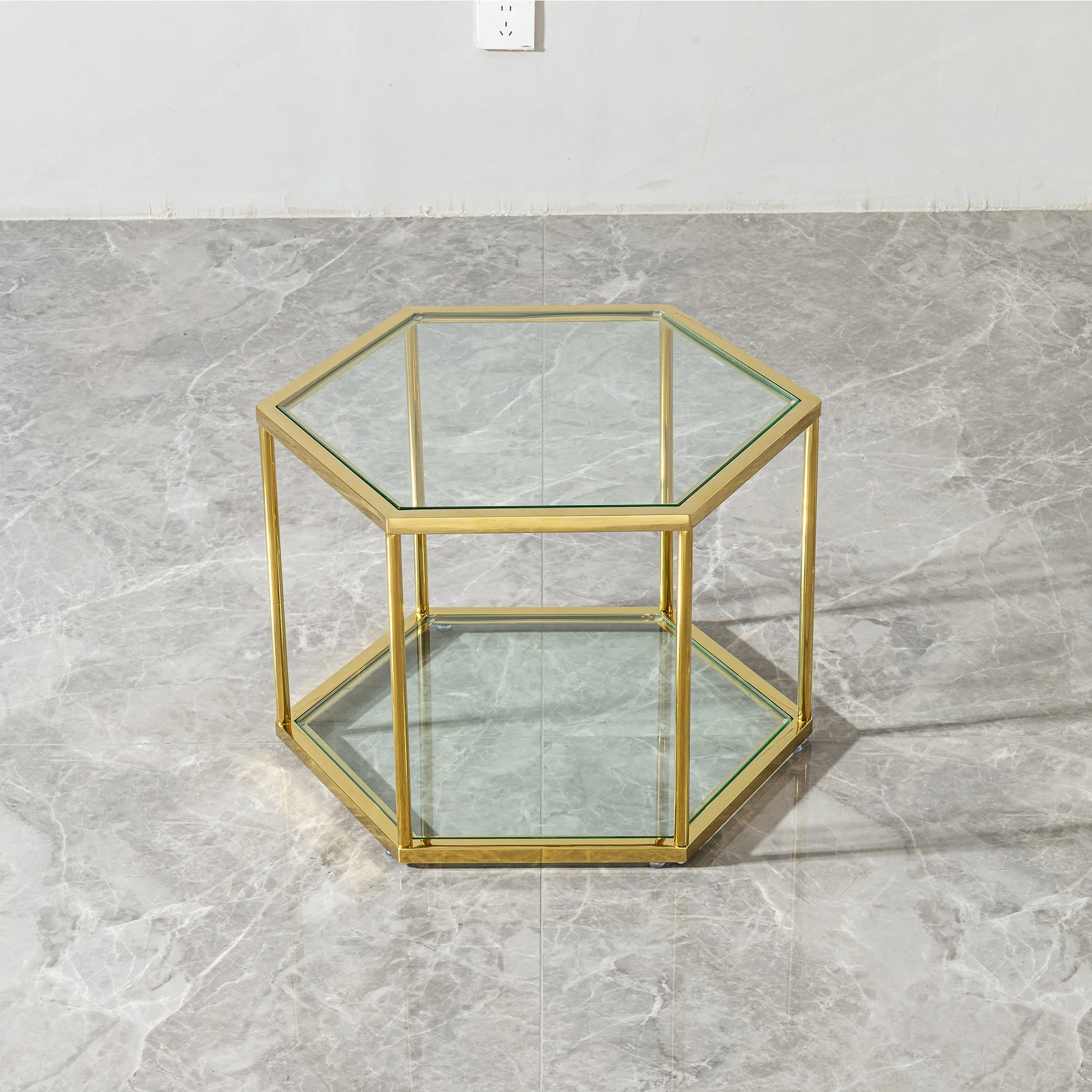 Modern Gold Stainless Steel Coffee Table with Double-Layer Tempered Glass - Image 6