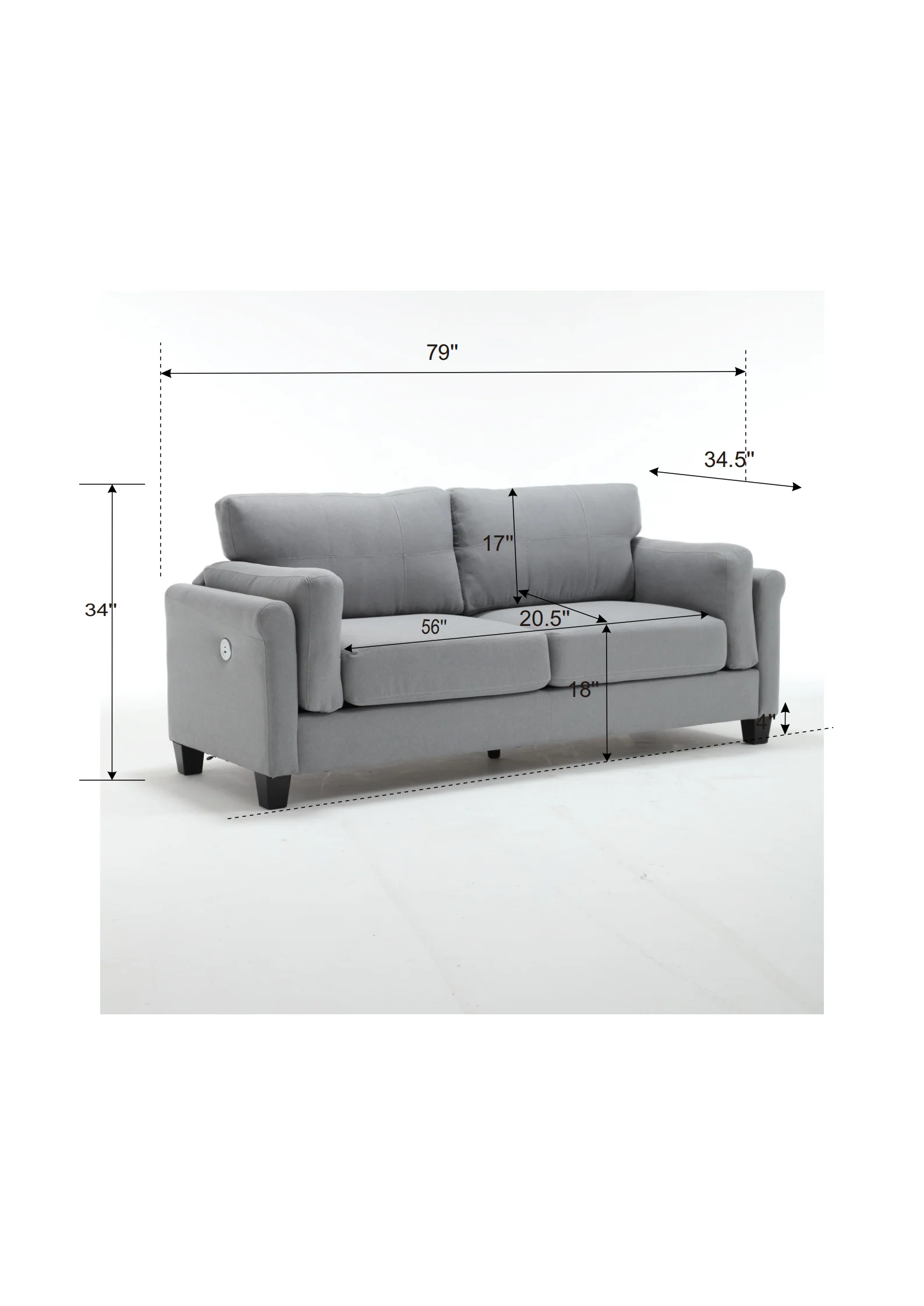 Modern Gray Sofa with Integrated USB and Type-C Charging - Image 16