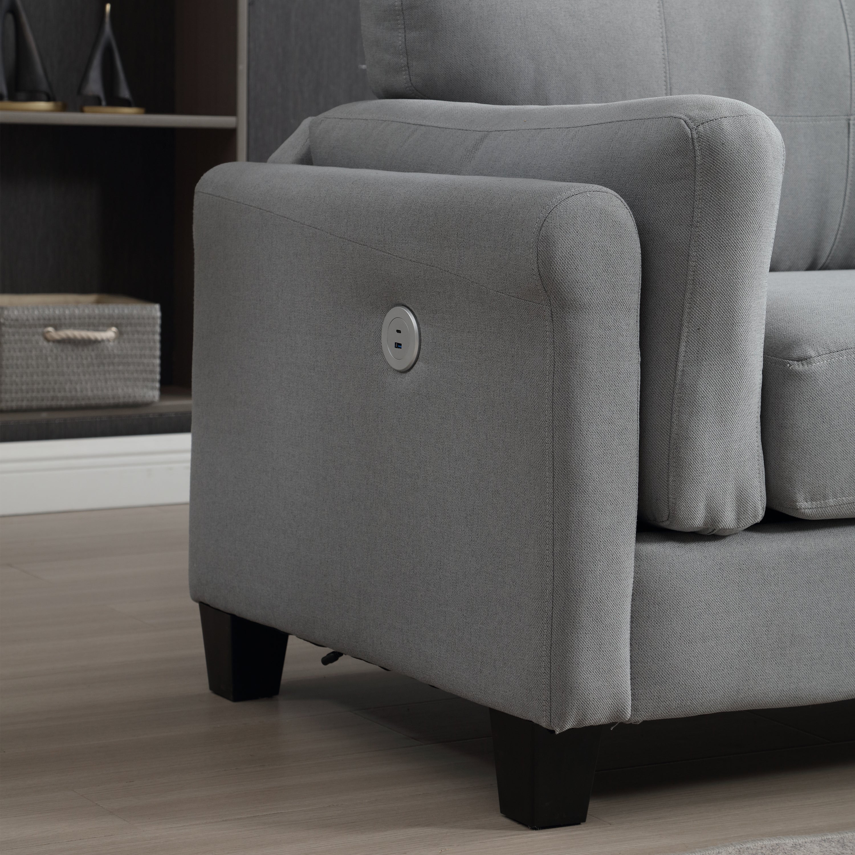 Modern Gray Sofa with Integrated USB and Type-C Charging - Image 4