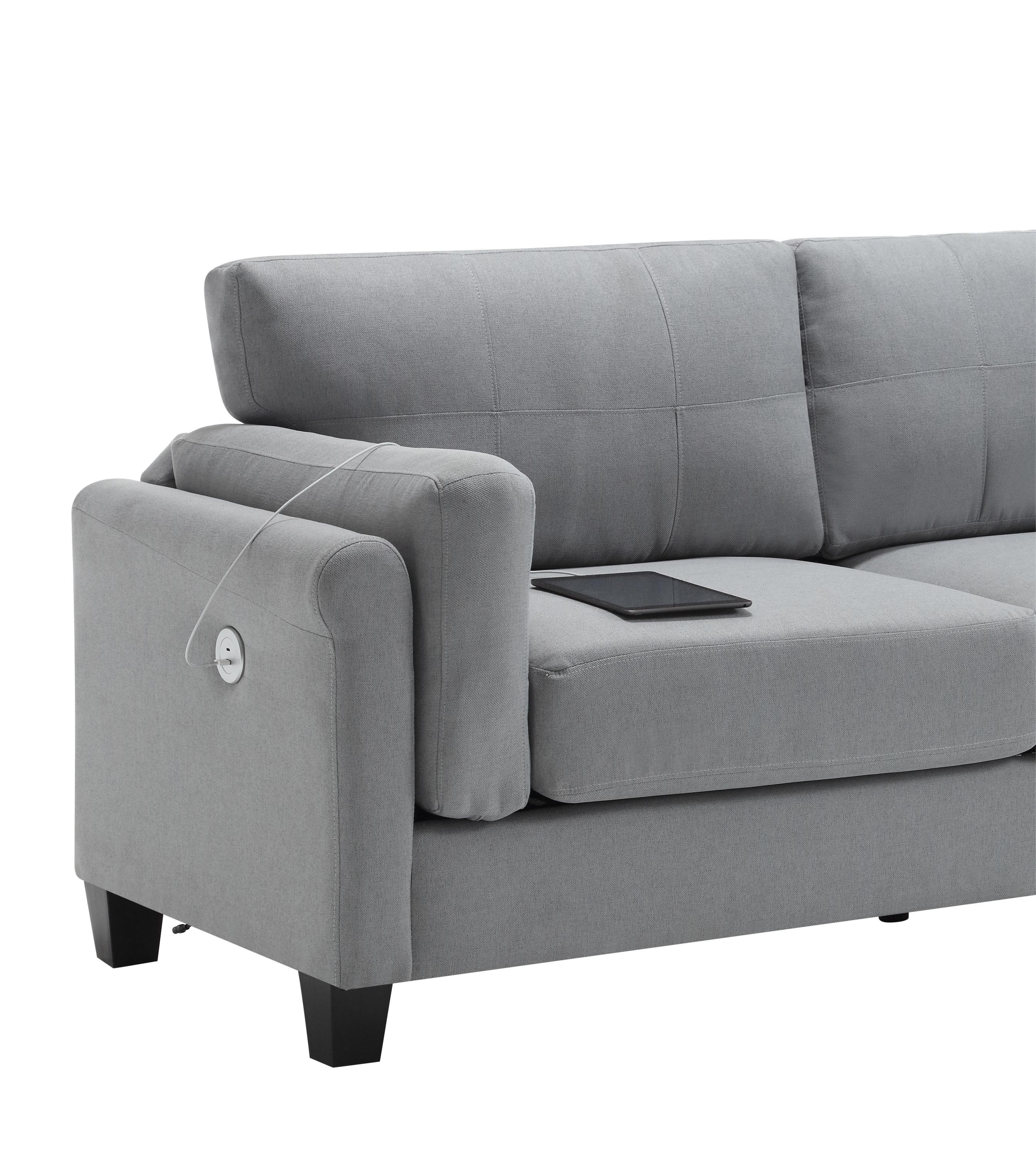 Modern Gray Sofa with Integrated USB and Type-C Charging - Image 8