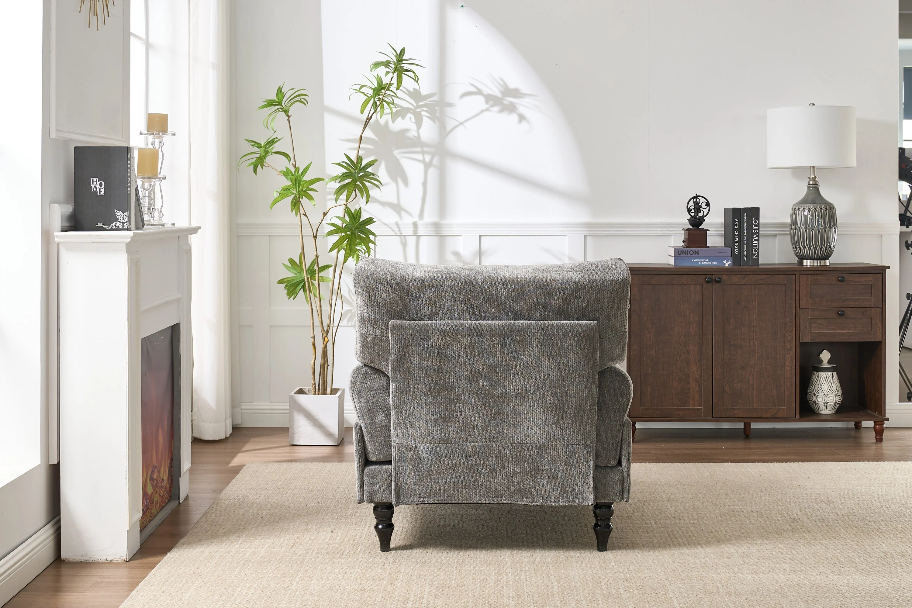 Modern Grey Upholstered Chaise Lounge Sofa Recliner - Image 11