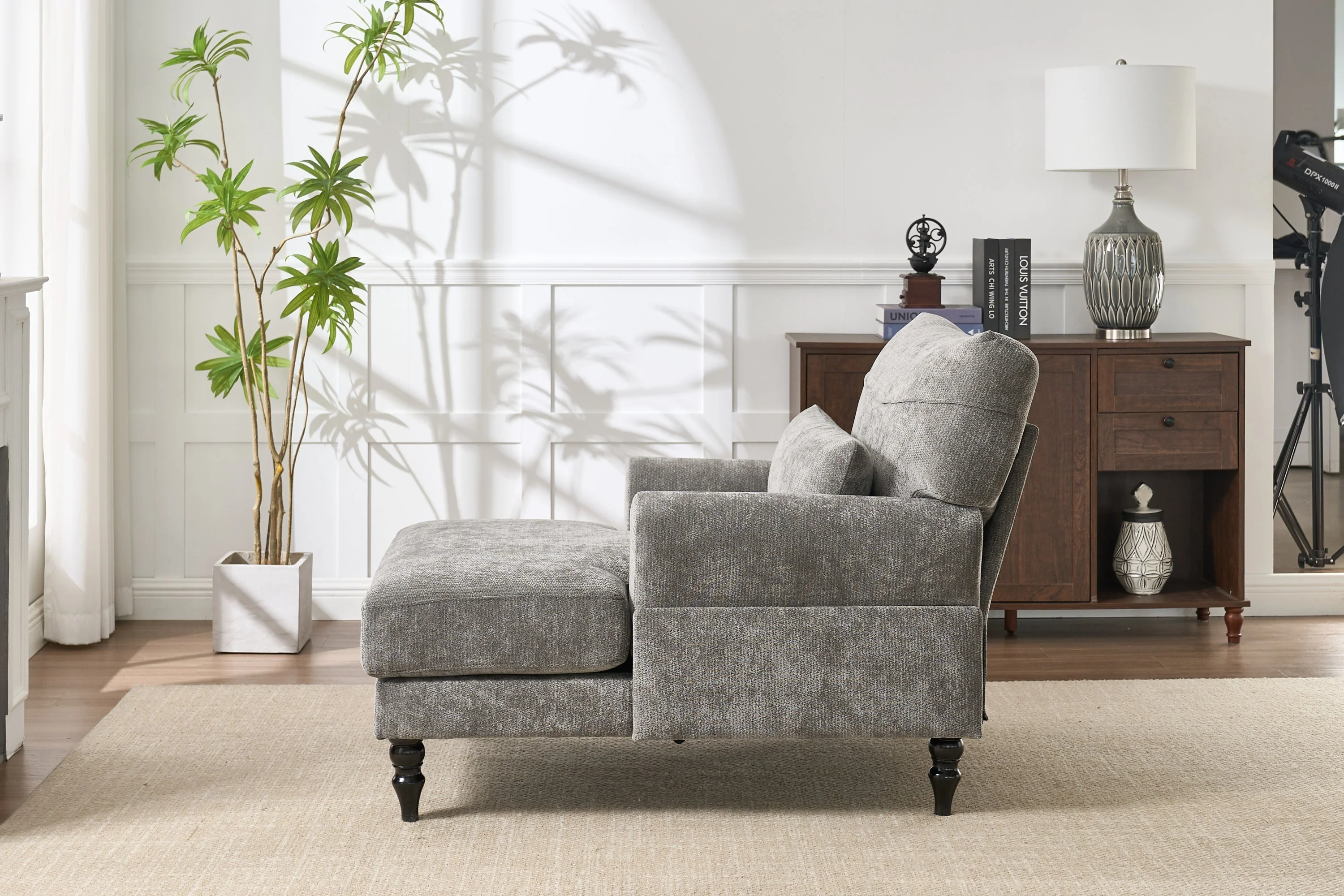 Modern Grey Upholstered Chaise Lounge Sofa Recliner - Image 13
