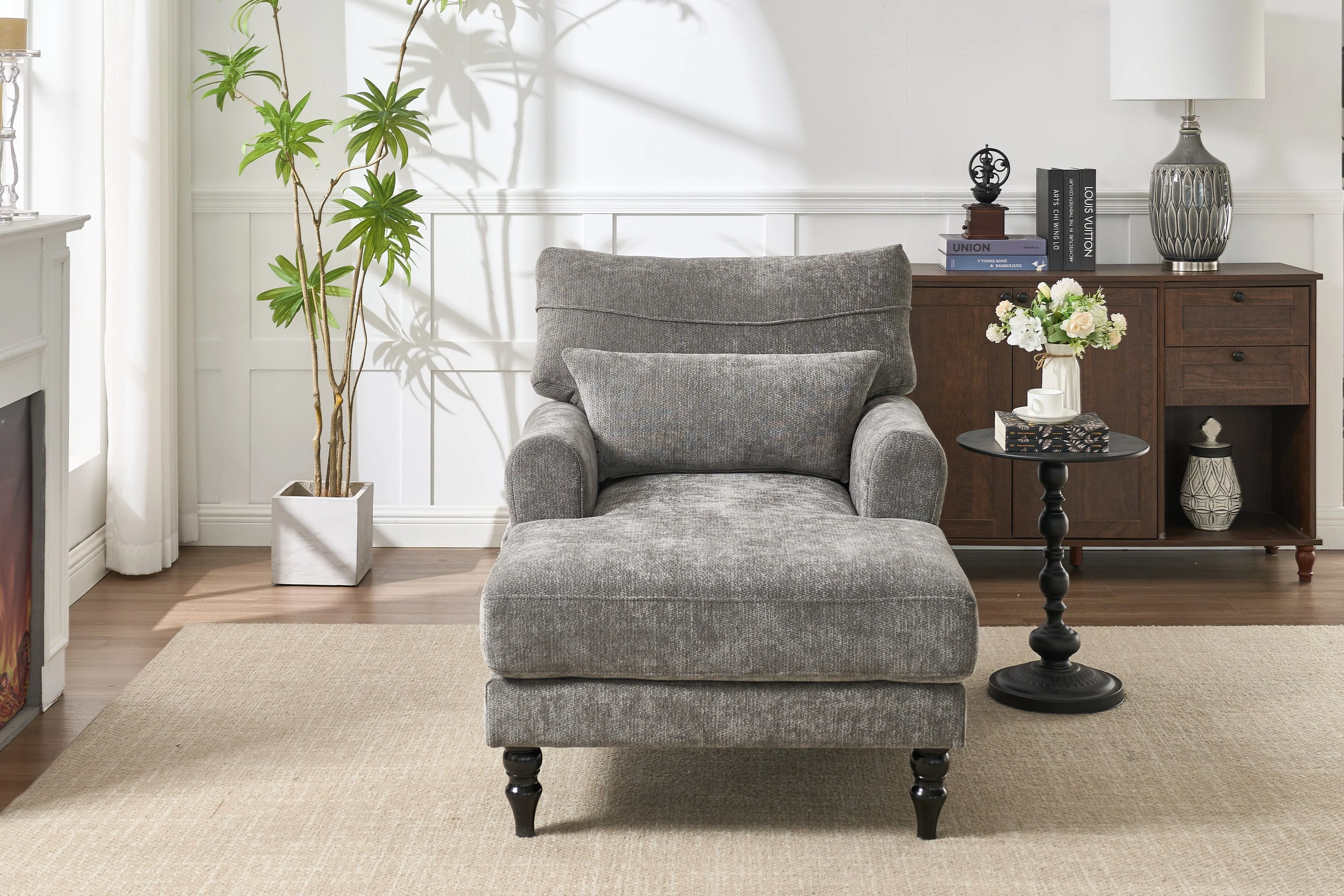 Modern Grey Upholstered Chaise Lounge Sofa Recliner - Image 14