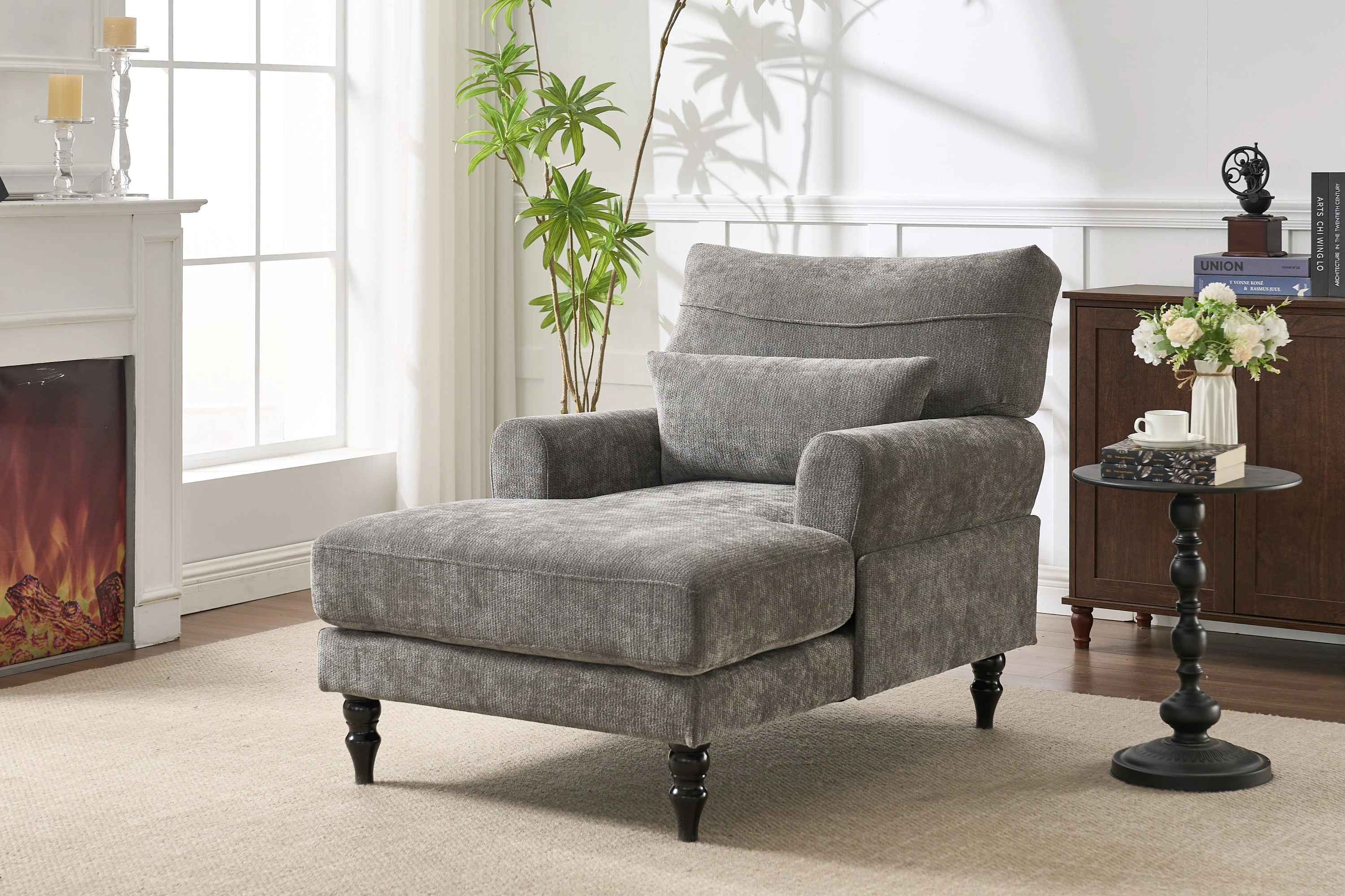 Modern Grey Upholstered Chaise Lounge Sofa Recliner - Image 2