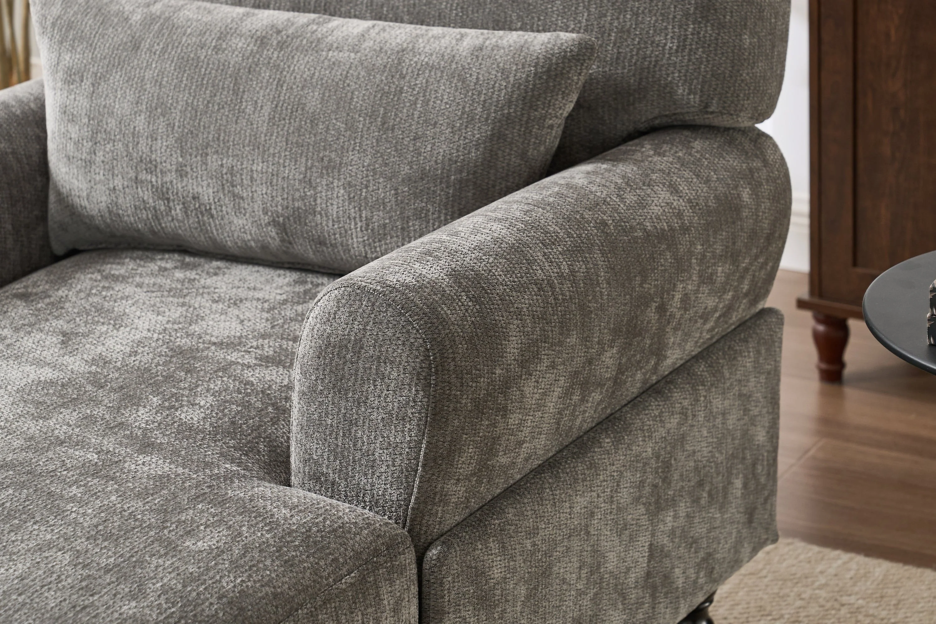 Modern Grey Upholstered Chaise Lounge Sofa Recliner - Image 3