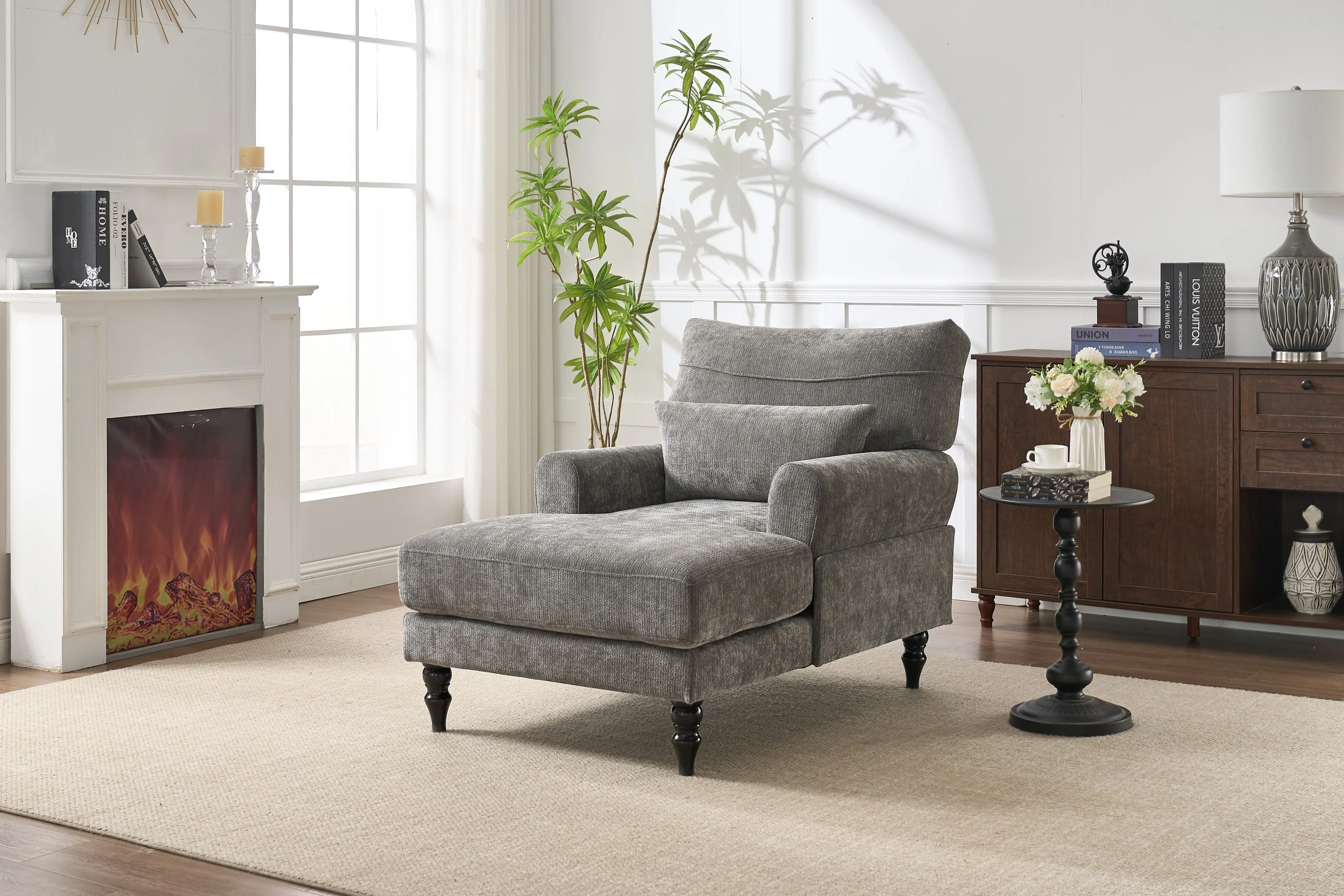 Modern Grey Upholstered Chaise Lounge Sofa Recliner - Image 4