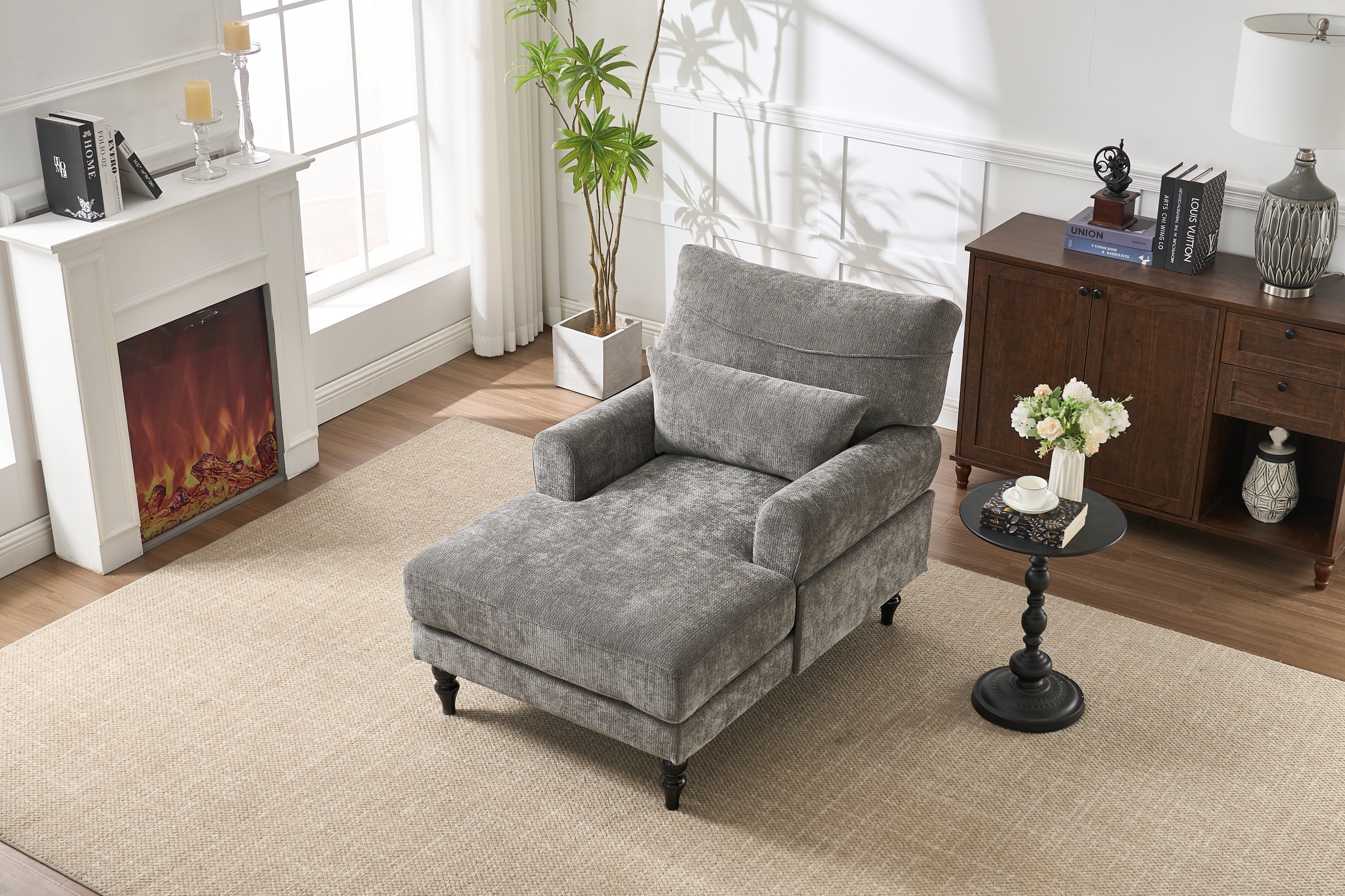 Modern Grey Upholstered Chaise Lounge Sofa Recliner - Image 7
