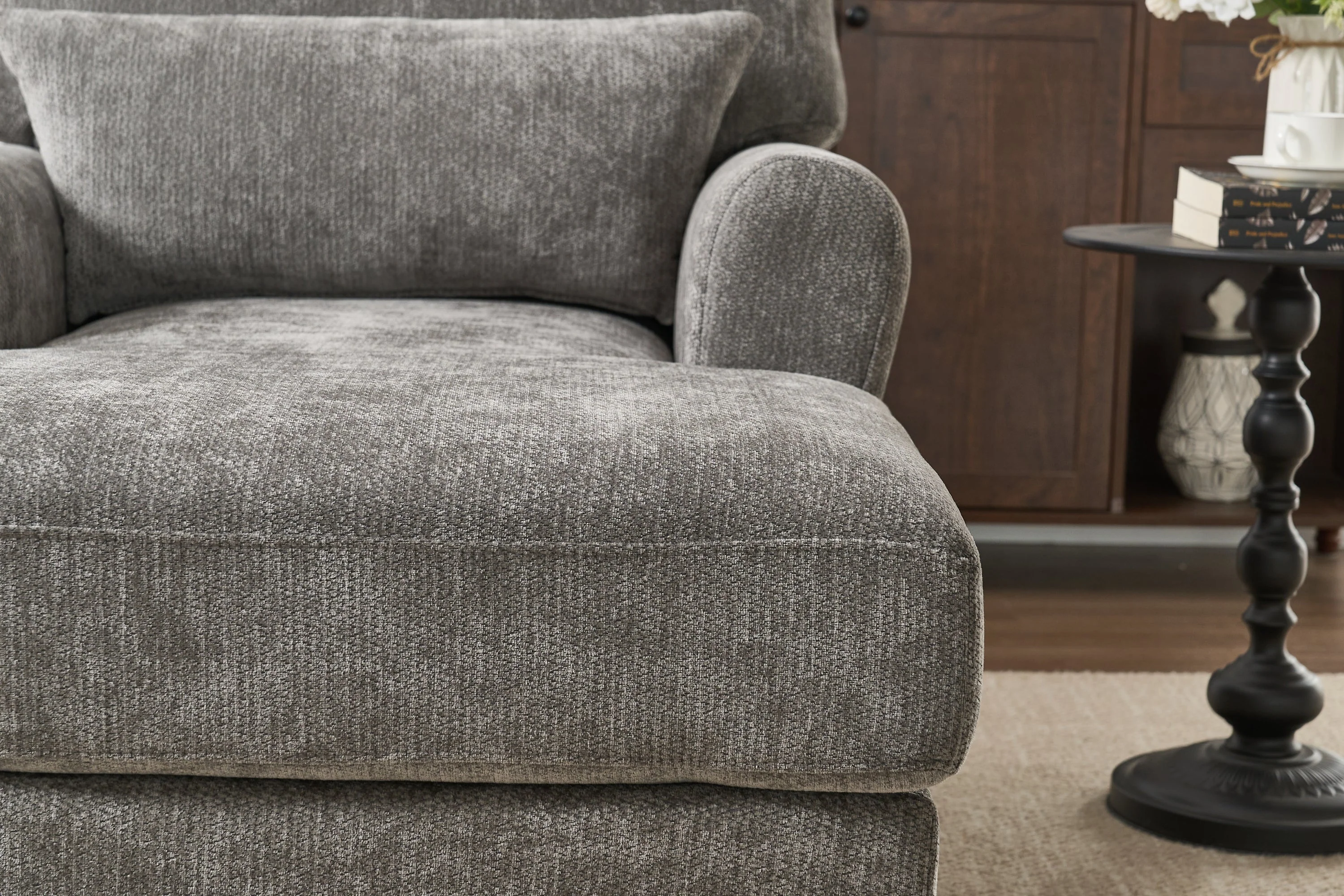 Modern Grey Upholstered Chaise Lounge Sofa Recliner - Image 9