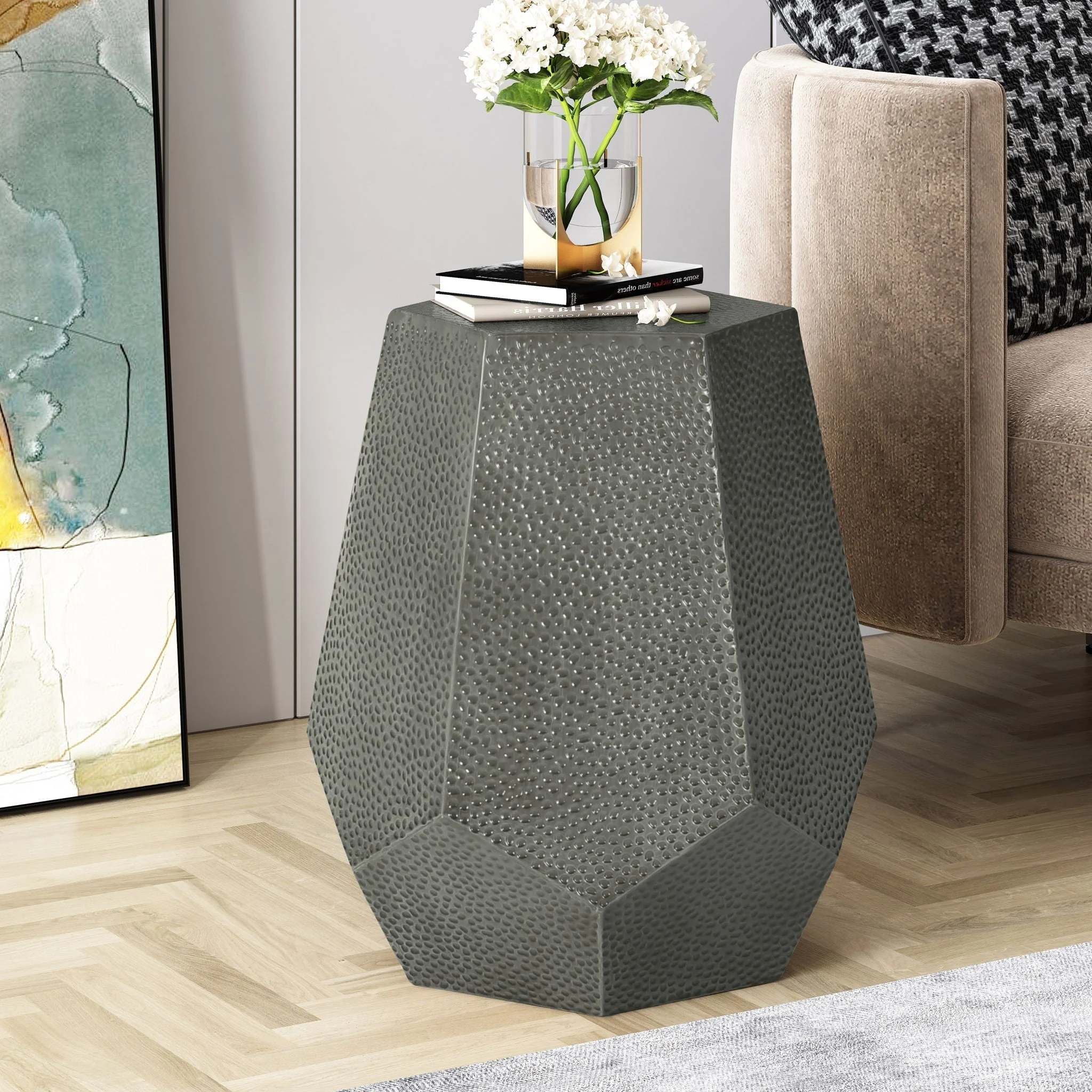 Modern Hammered Iron Geometric End Table - Image 3