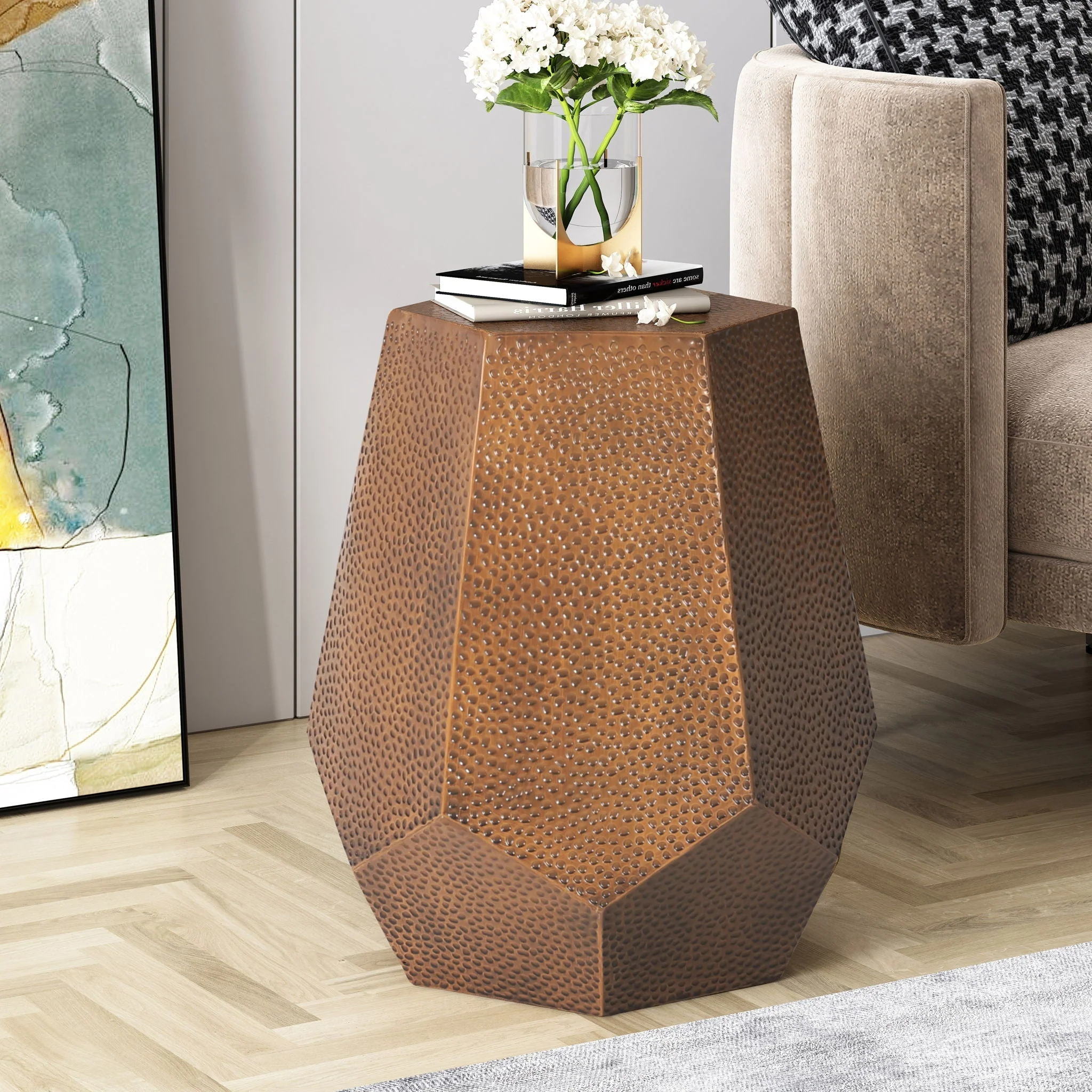 Modern Hammered Iron Geometric End Table - Image 4