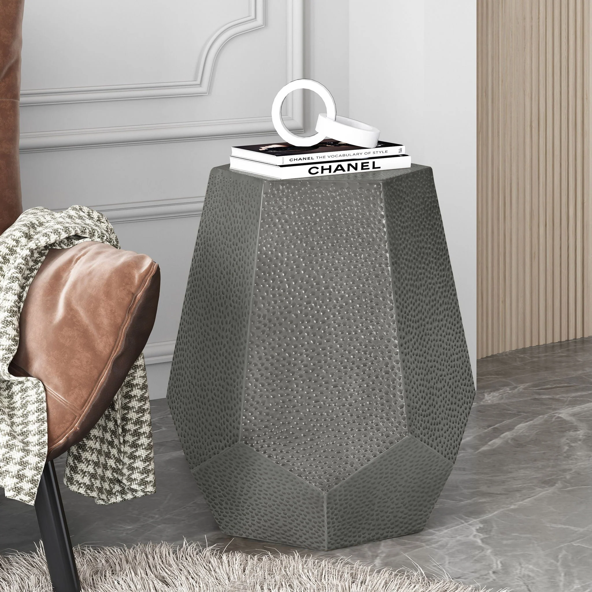 Modern Hammered Iron Geometric End Table - Image 7