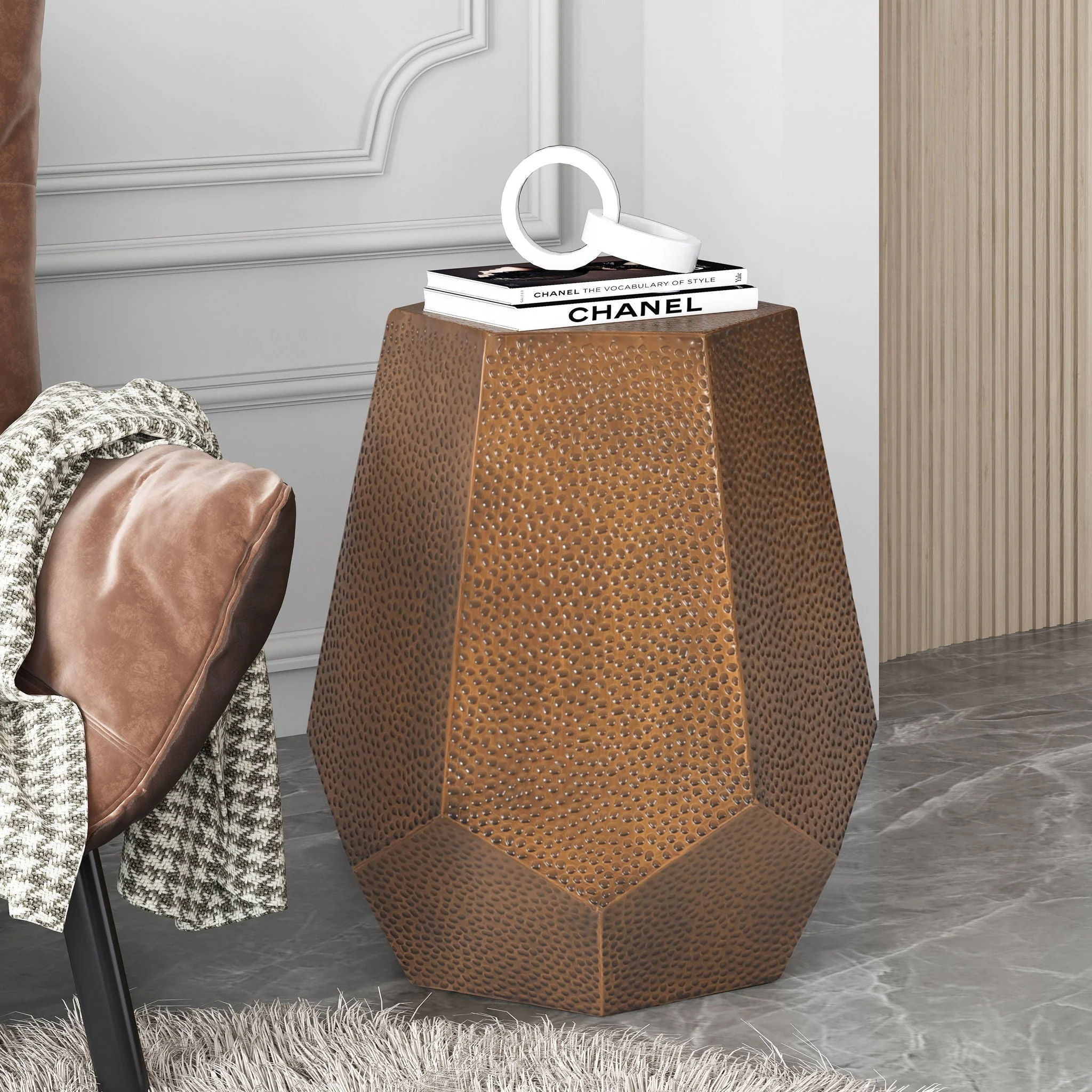 Modern Hammered Iron Geometric End Table - Image 8