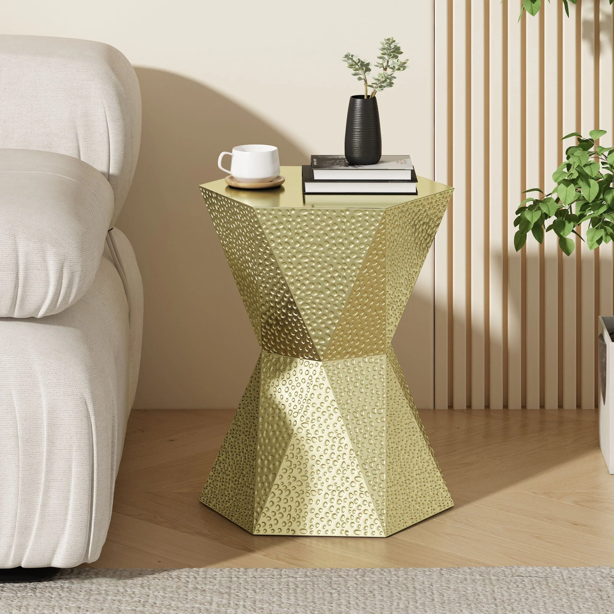 Modern Hexagon Side Table With Knockout Pit Texture - Gold - Image 3