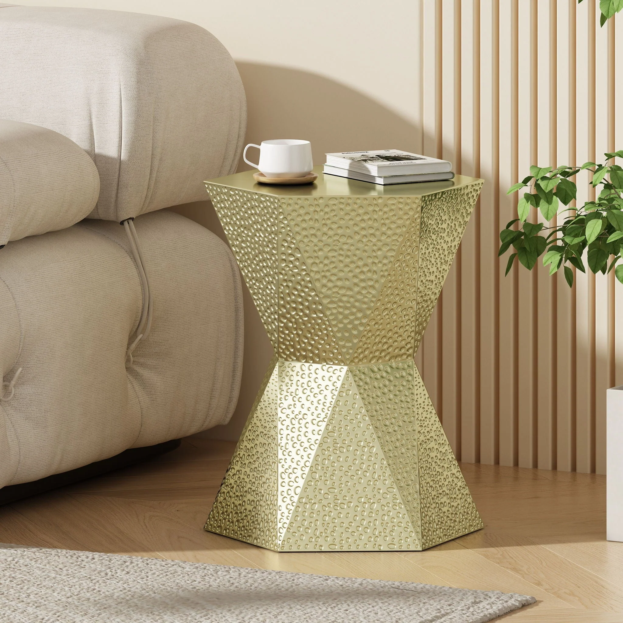 Modern Hexagon Side Table With Knockout Pit Texture - Gold - Image 4