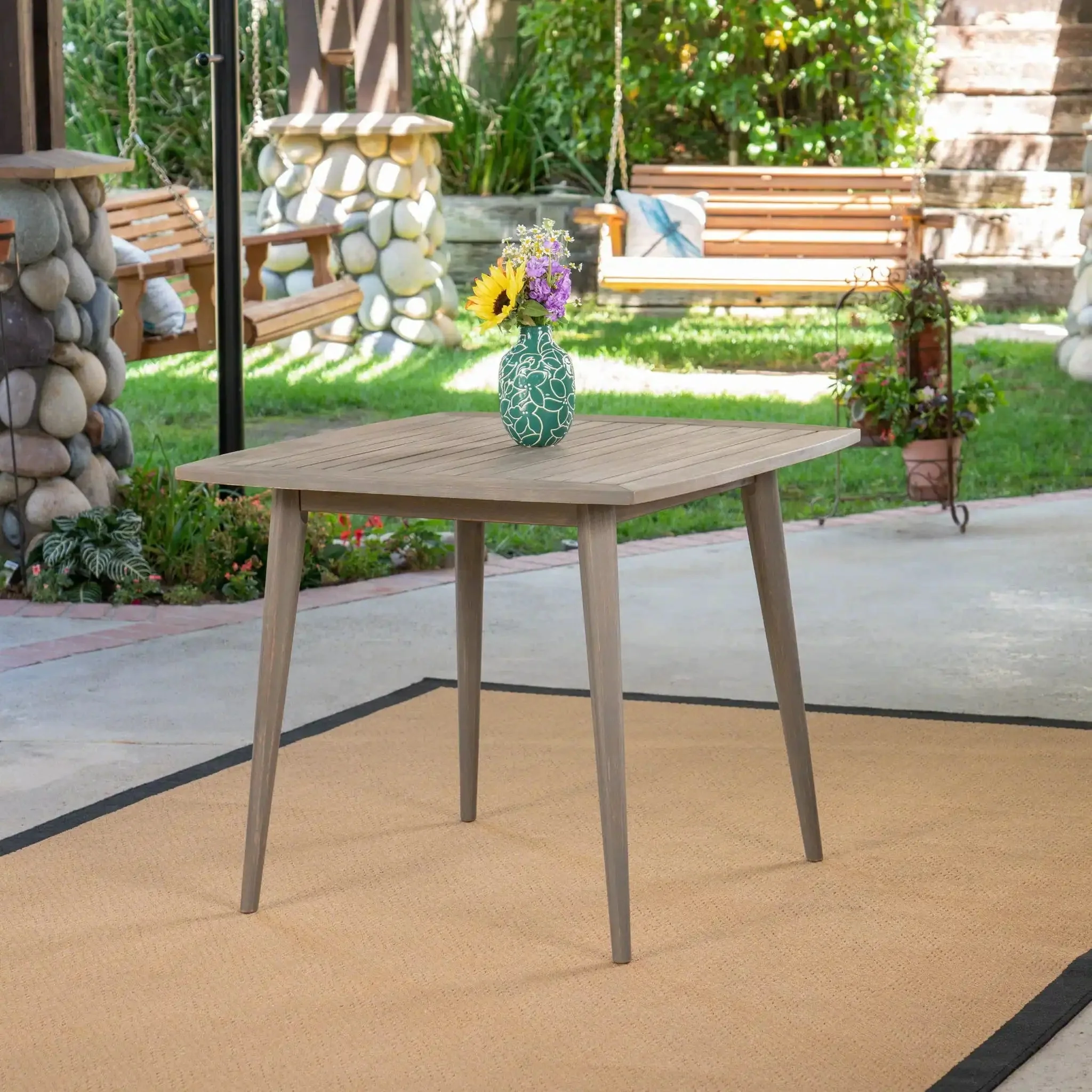 Modern Indoor Square Acacia Wood Dining Table With Toothpick Leg Design - Image 4