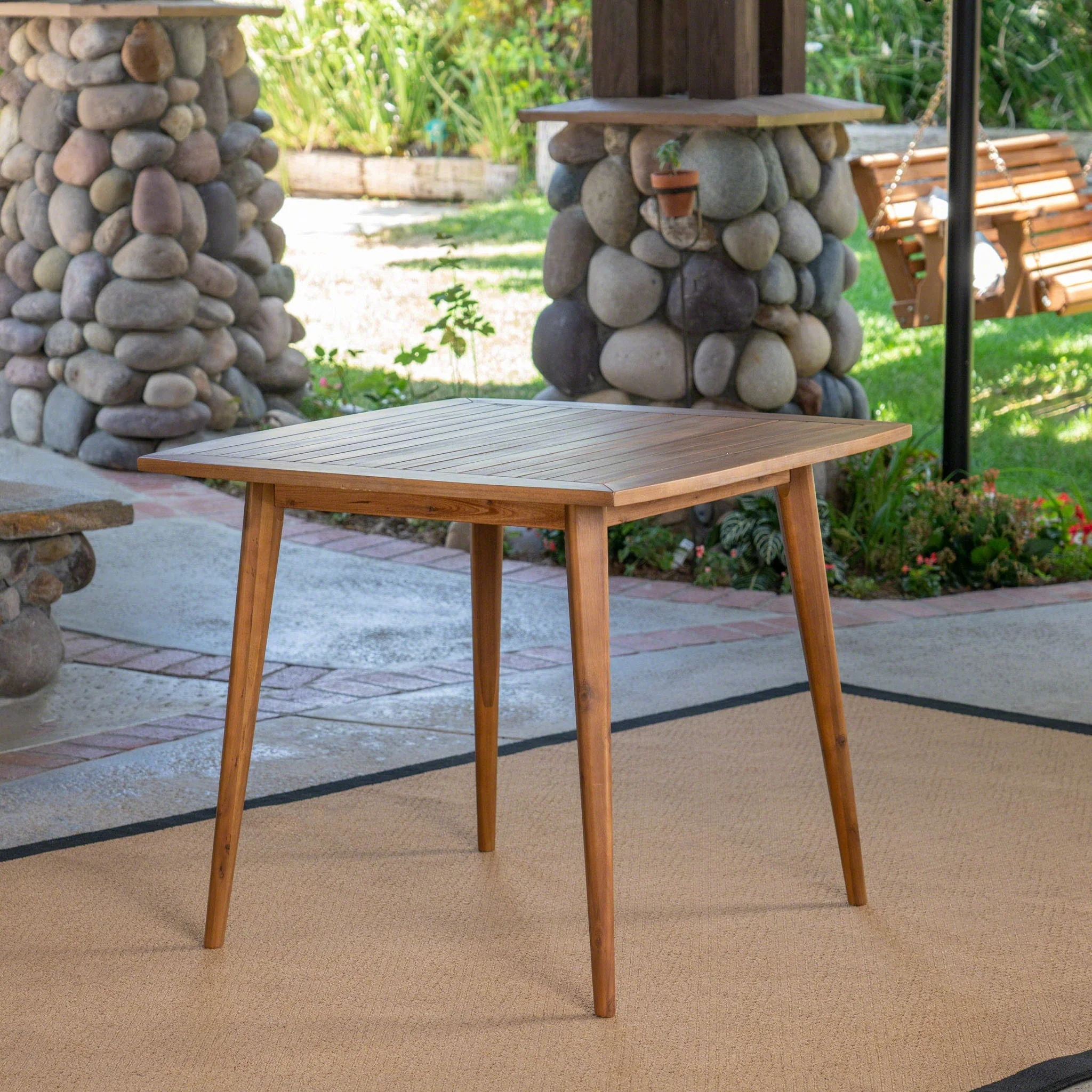 Modern Indoor Square Acacia Wood Dining Table With Toothpick Leg Design - Image 5