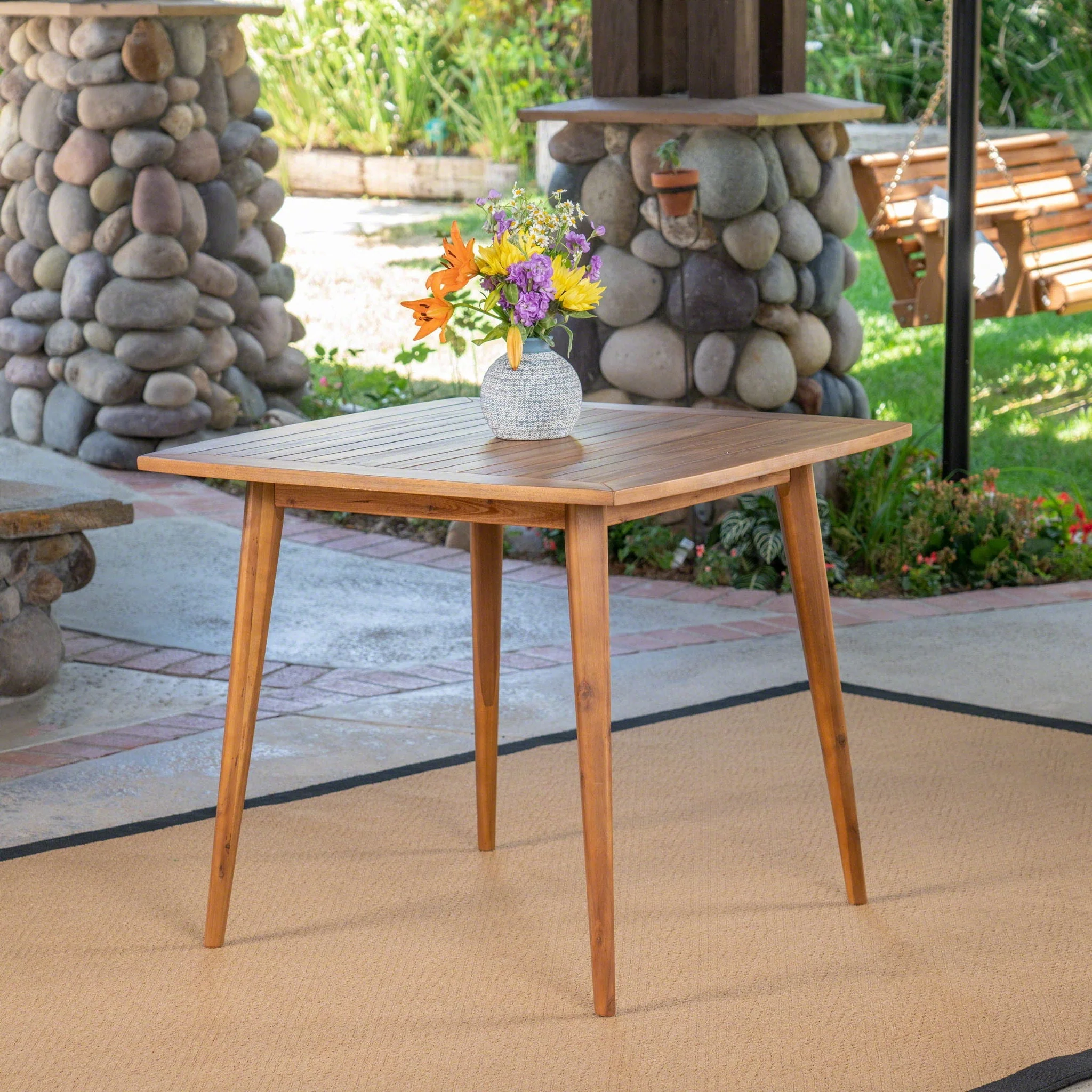 Modern Indoor Square Acacia Wood Dining Table With Toothpick Leg Design - Image 8