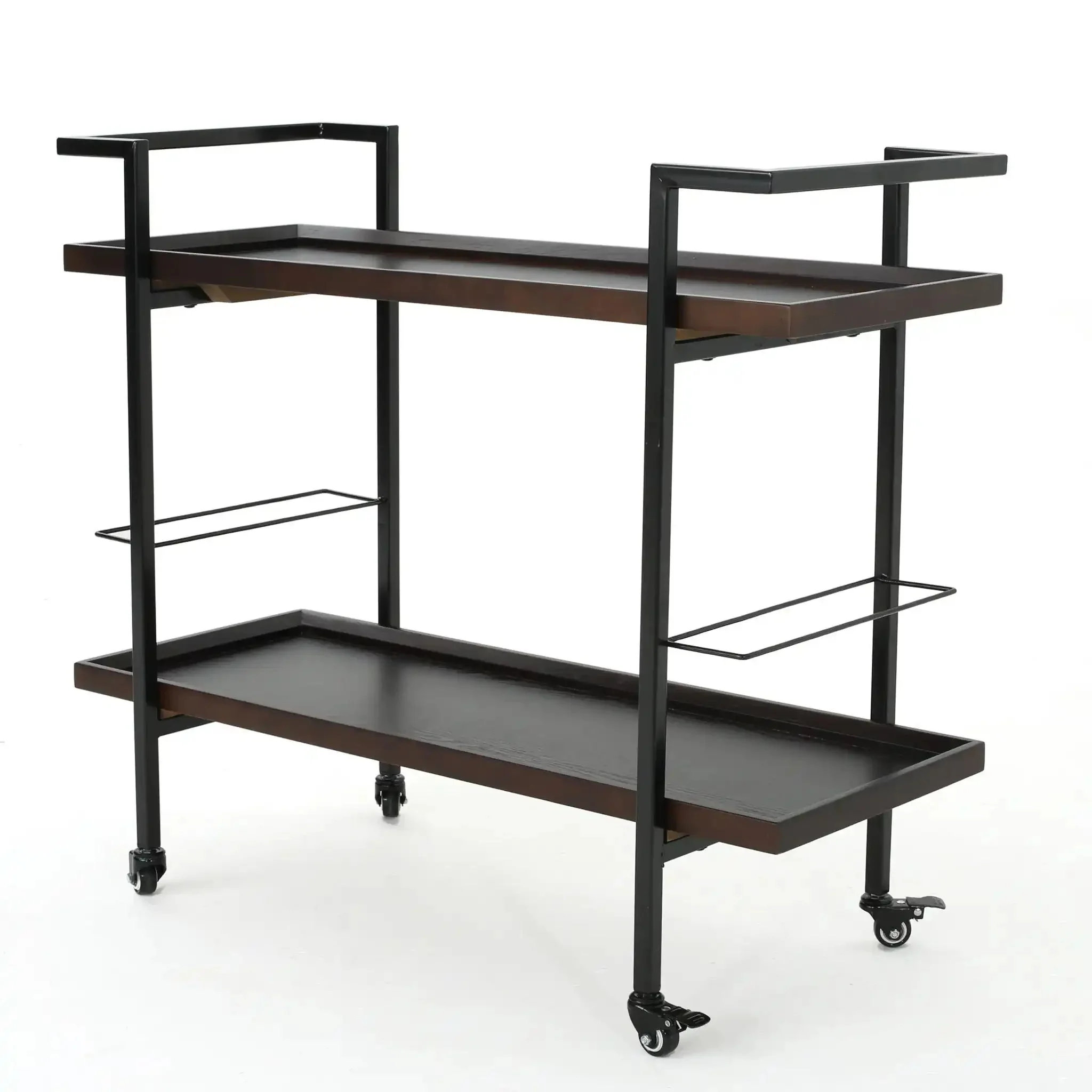 Modern Industrial Bar Cart With Shelving And Casters - Image 2