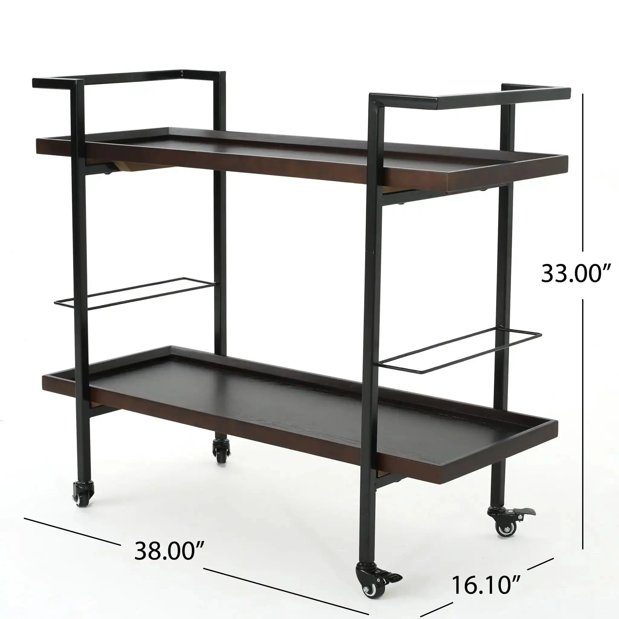 Modern Industrial Bar Cart With Shelving And Casters - Image 4