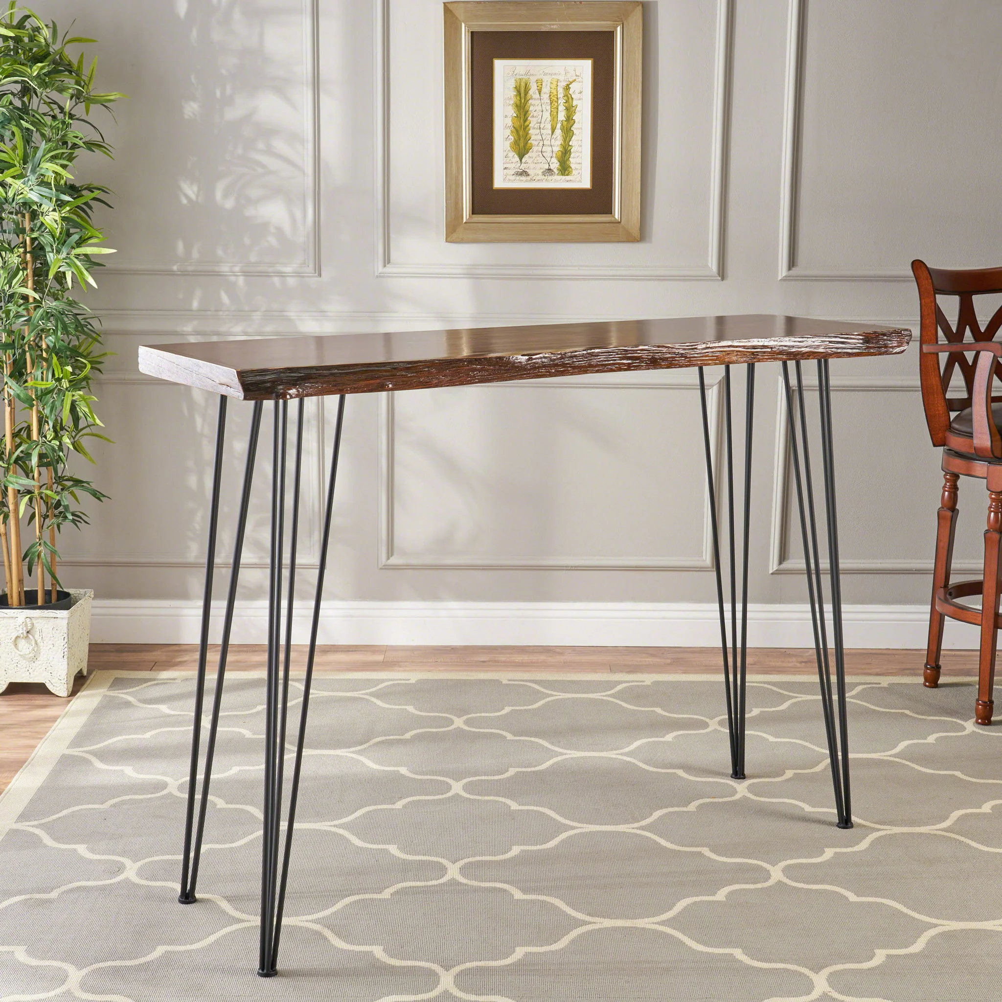 Modern Industrial Breakfast Bar Table, Metal Hairpin Legs & Wood Veneer Top - Natural - Image 4