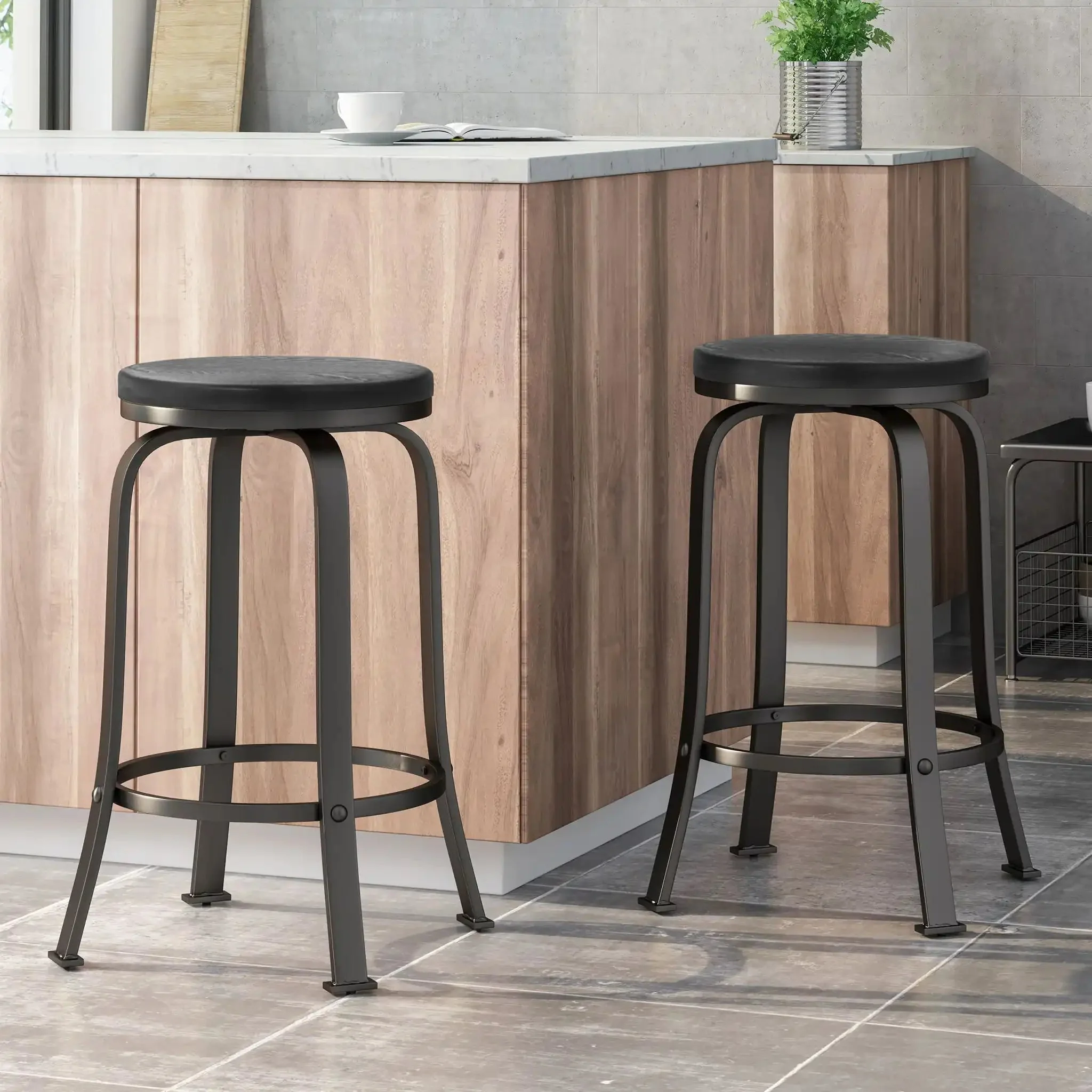 Modern Industrial Counter Stool Set With Swivel Function - Image 4
