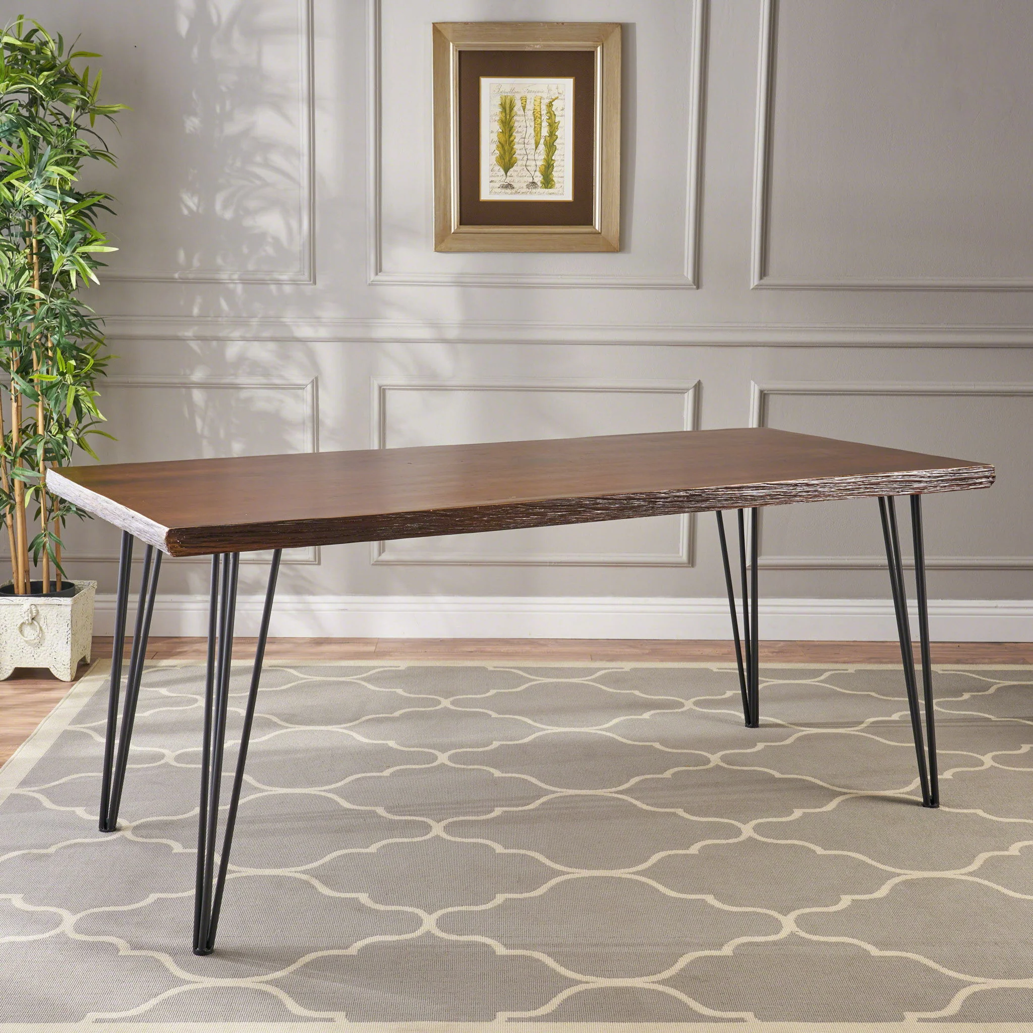Modern Industrial Faux Live Edge Dining Table With Hairpin Legs - Natural - Image 3