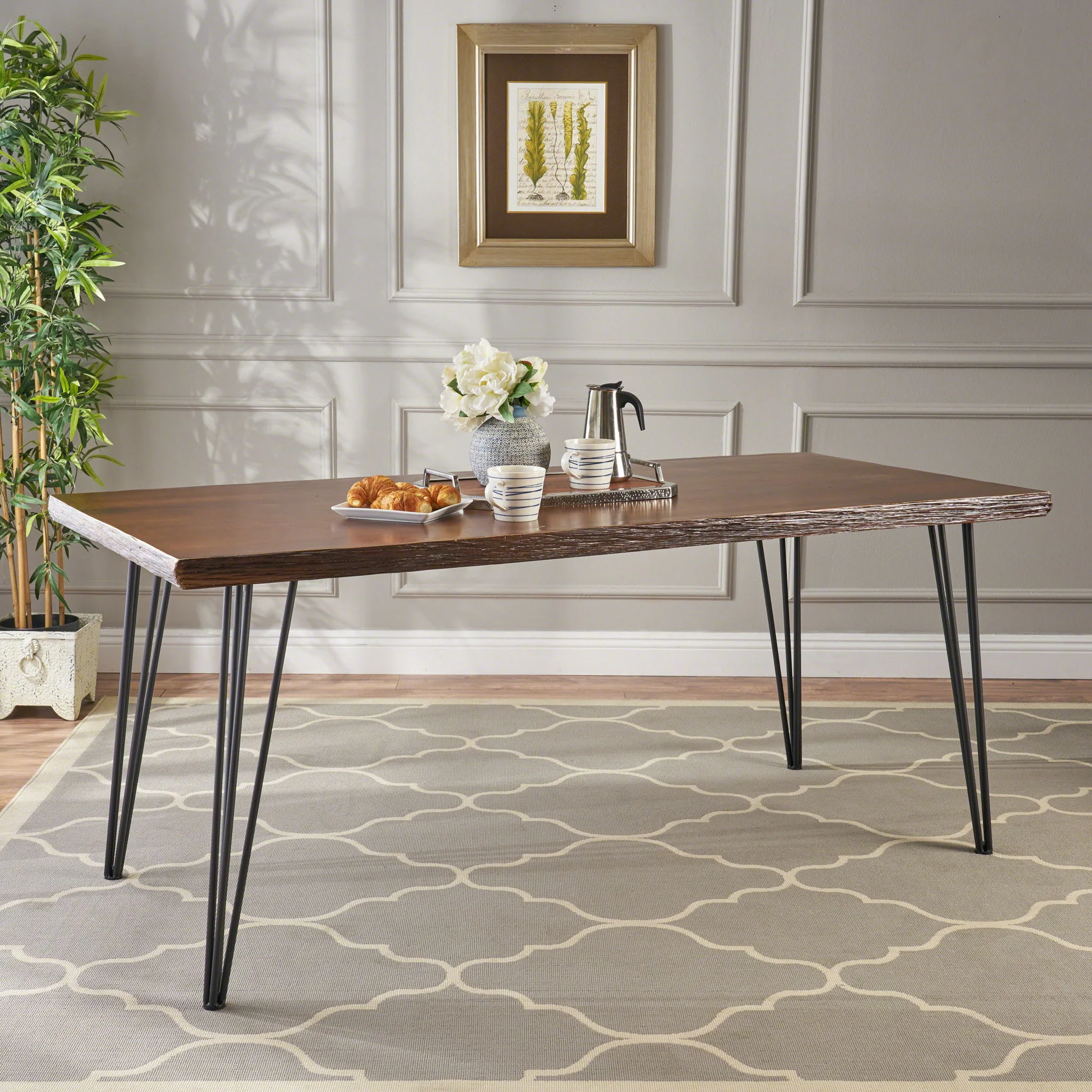 Modern Industrial Faux Live Edge Dining Table With Hairpin Legs - Natural - Image 4