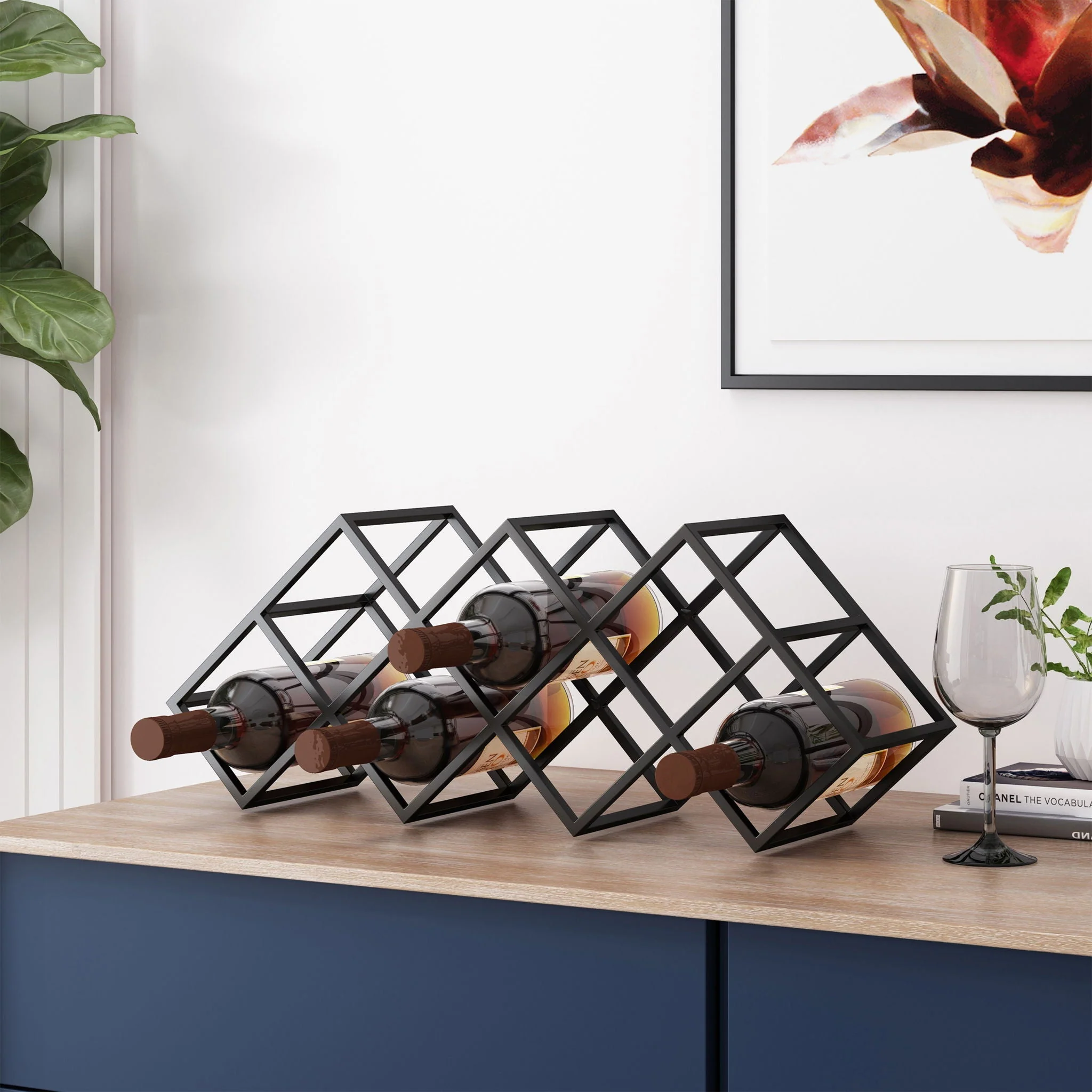 Modern Industrial Tabletop Wine Rack With 7 Bottle Holders - Black - Image 2