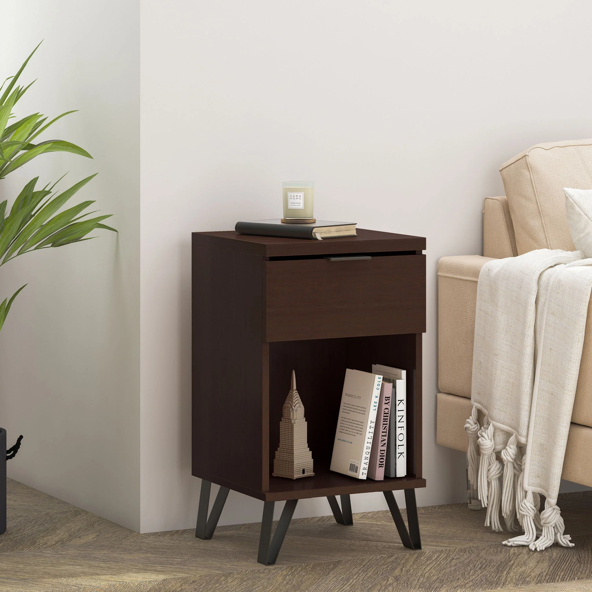 Modern Industrial Tall End Table With Drawer And Shelf - Walnut - Image 4