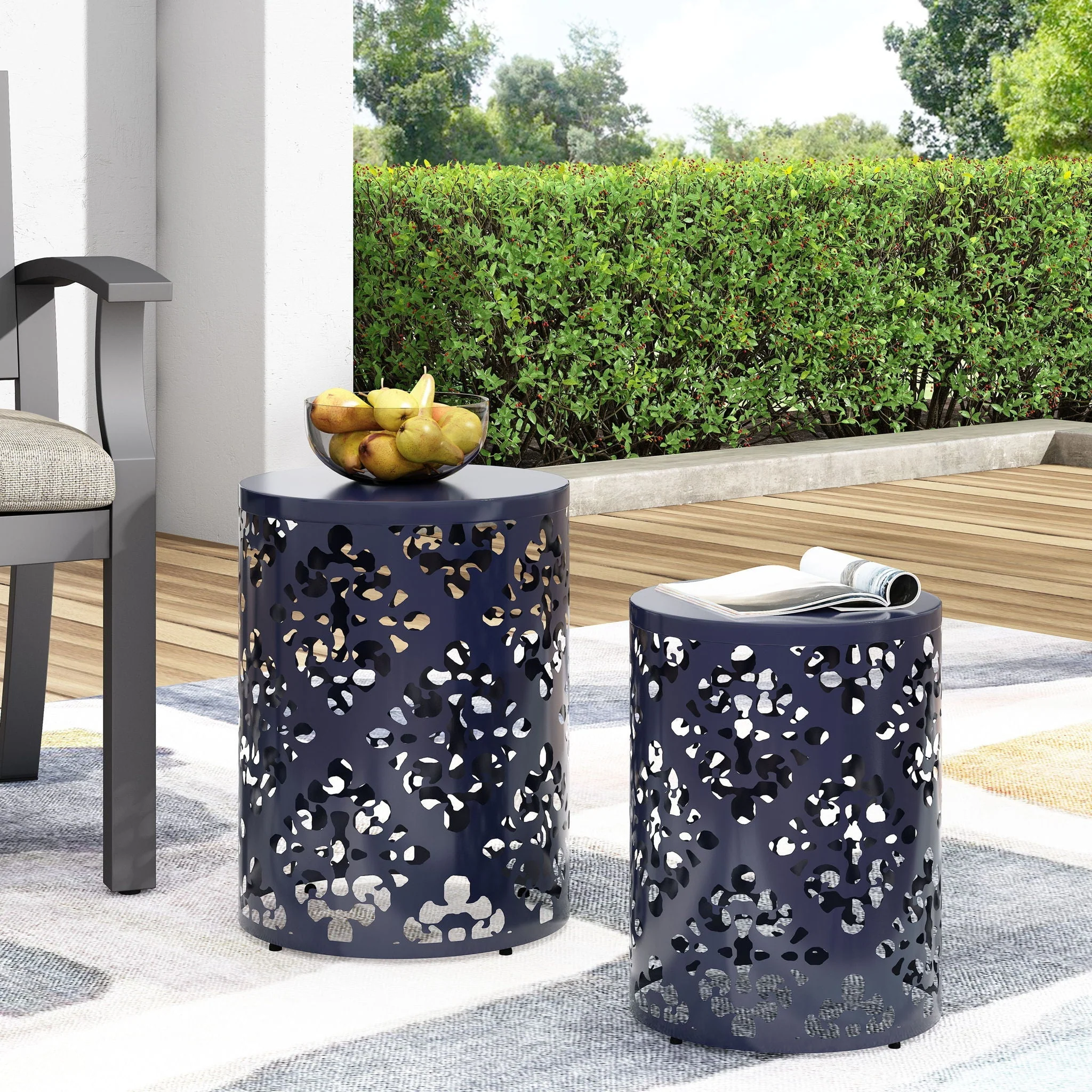 Modern Iron Cut Design End Table (Set of 2) - Navy Blue - Image 2