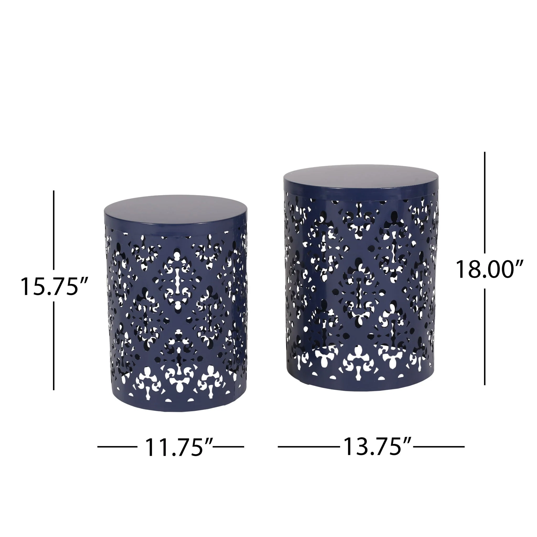 Modern Iron Cut Design End Table (Set of 2) - Navy Blue - Image 3