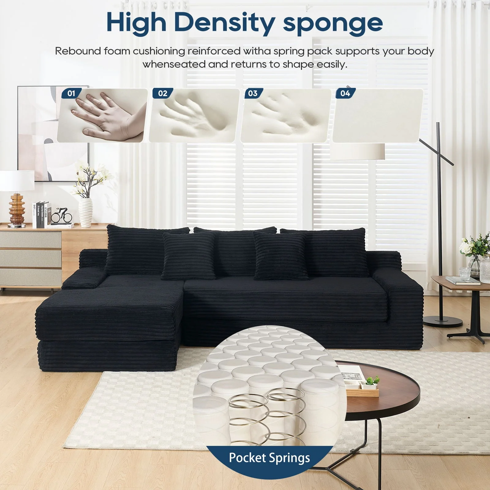Modern L - Shaped Sectional Couch With Memory Foam - Image 4