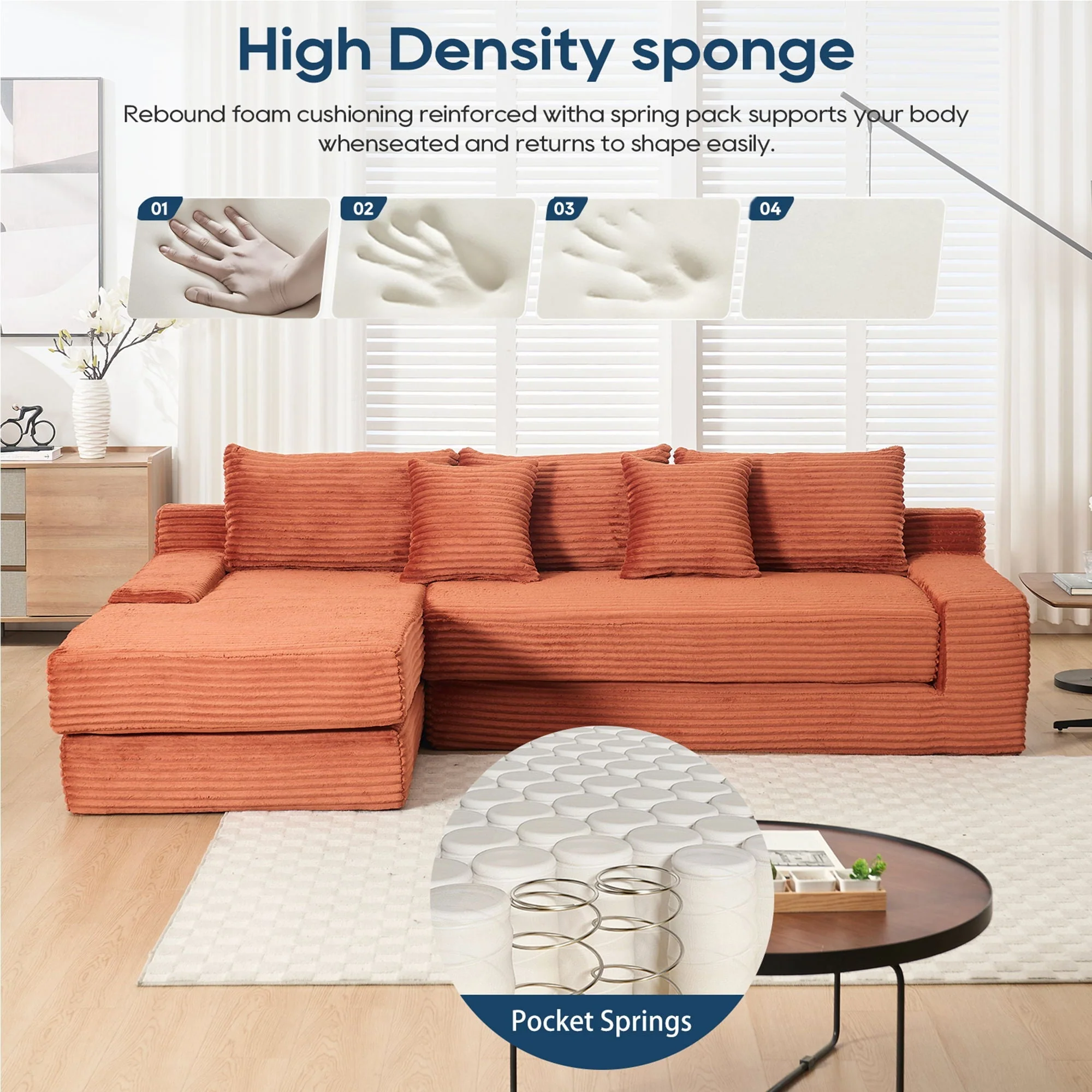 Modern L - Shaped Sectional Couch With Memory Foam - Image 6